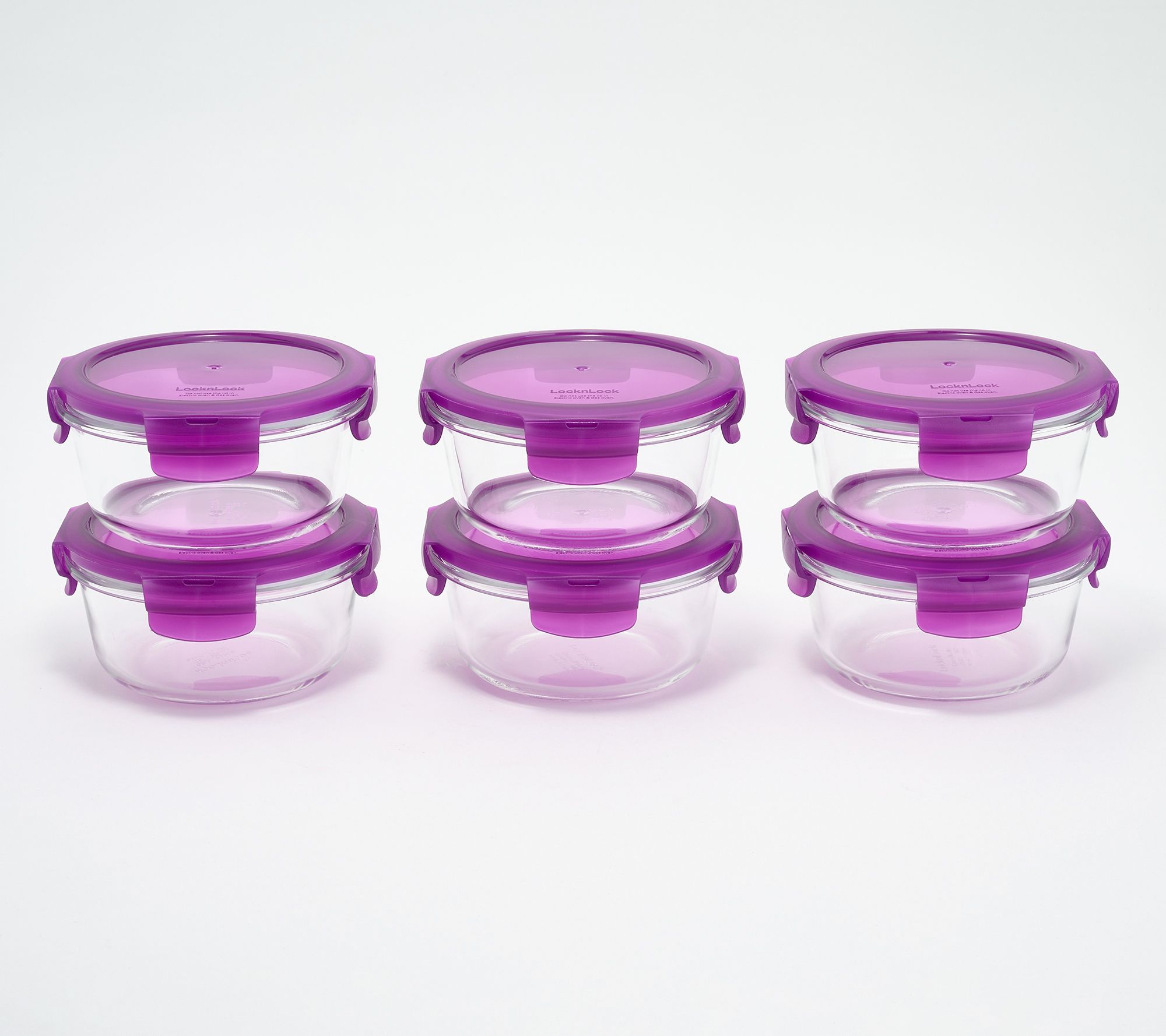 LocknLock Set of (6) 1-Cup Round Glass Containers