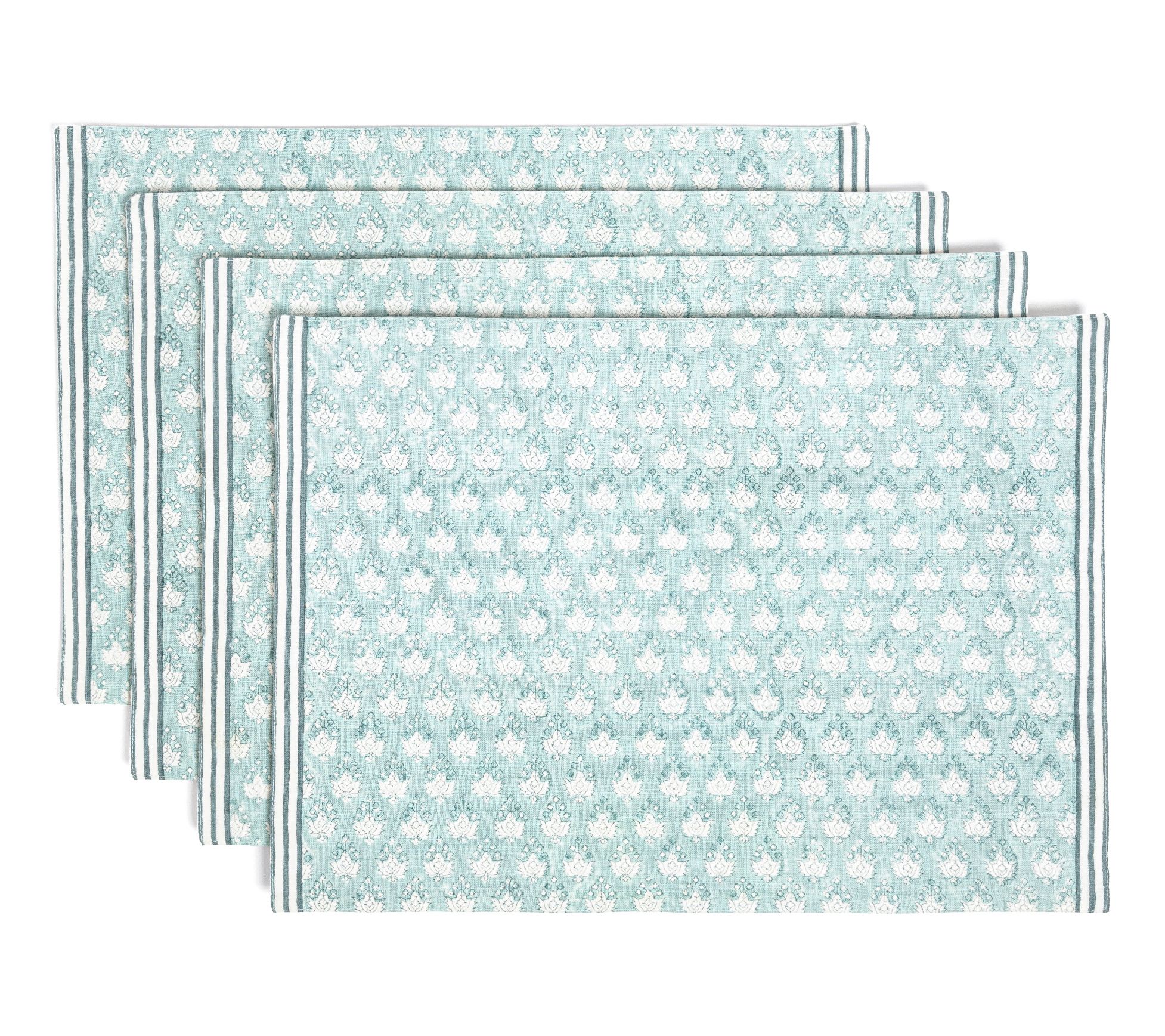 over&back Set of 4 Hand-Blocked Placemats - 100% Cotton