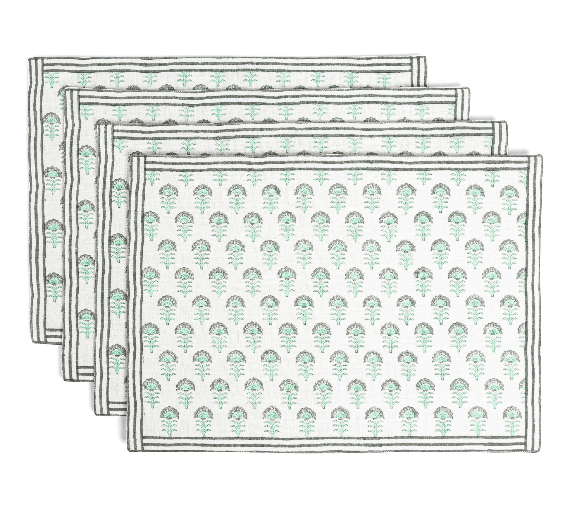 over&back Set of 4 Hand-Blocked Placemats - 100% Cotton