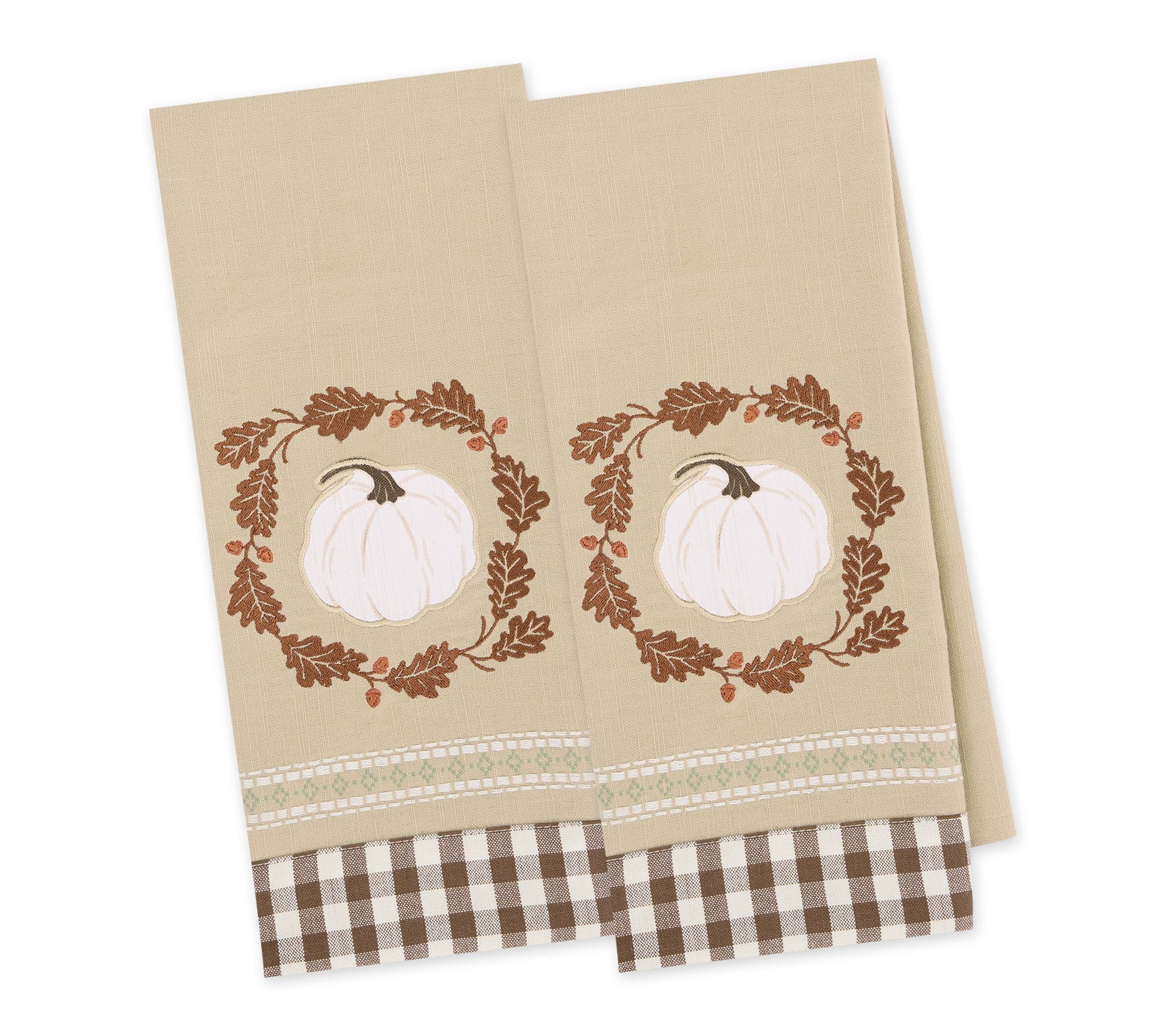 Design Imports Set of 2 Autumn Pumpkin Embellished Dishtowels