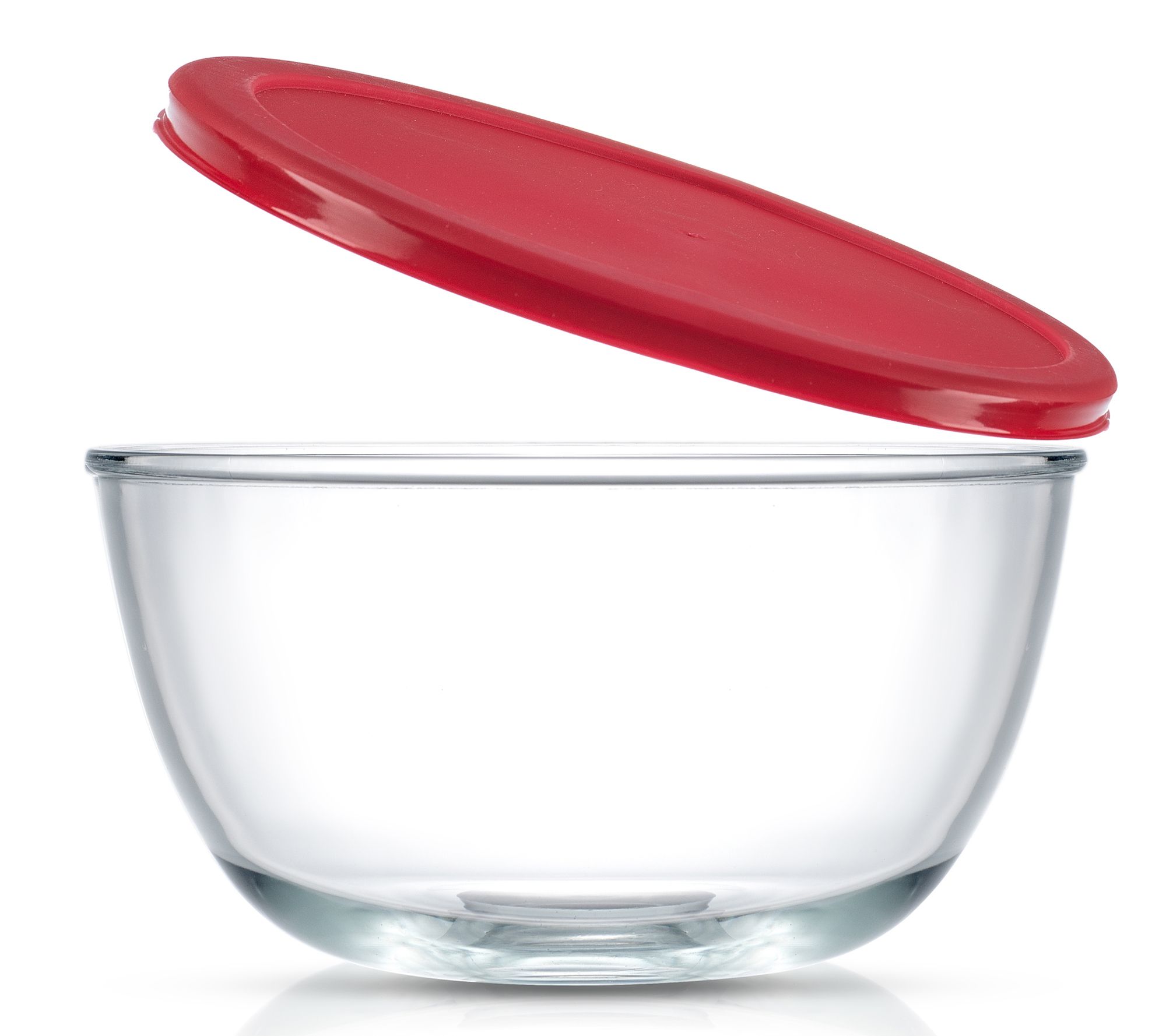 5 Pcs Nested Glass Mixing Bowls Set With Apple Design and Red Lids
