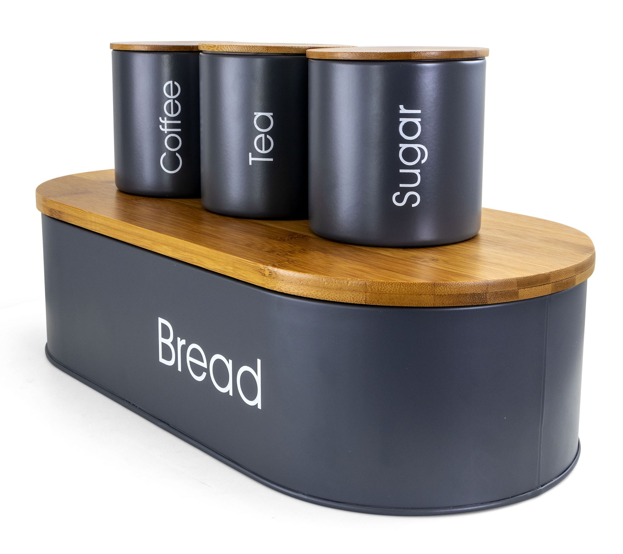 MegaChef Bamboo Kitchen Countertop 4-Piece Metal Storage Set