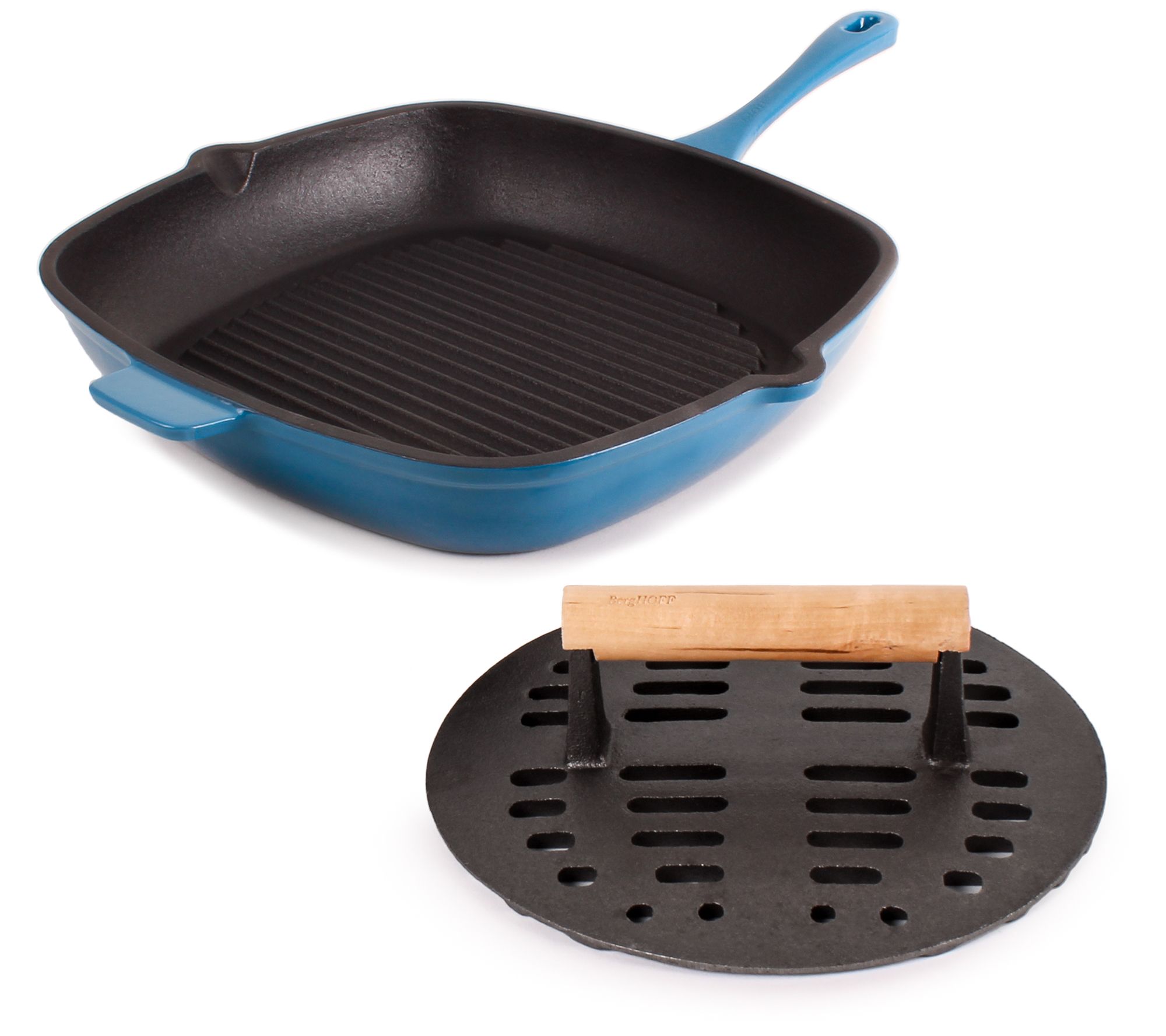 BergHOFF Neo 2P c Cast Iron 11" Grill Pan & Sl otted Steak Pre