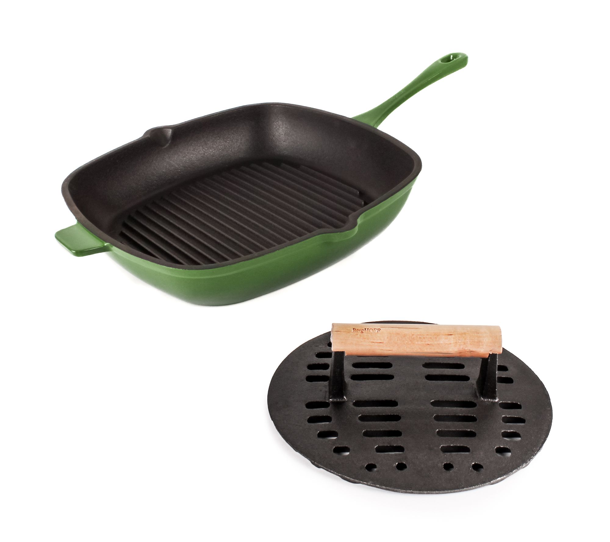 BergHOFF Neo 2P c Cast Iron 11" Grill Pan & Sl otted Steak Pre