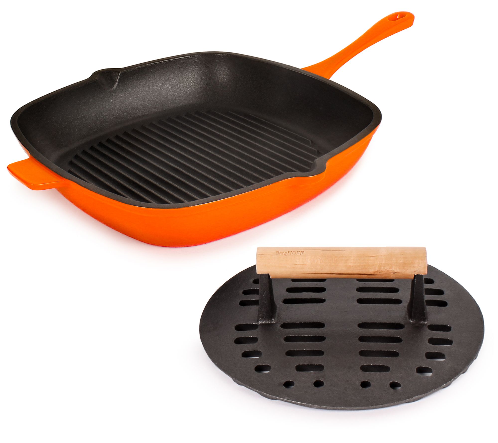 BergHOFF Neo 2P c Cast Iron 11" Grill Pan & Sl otted Steak Pre