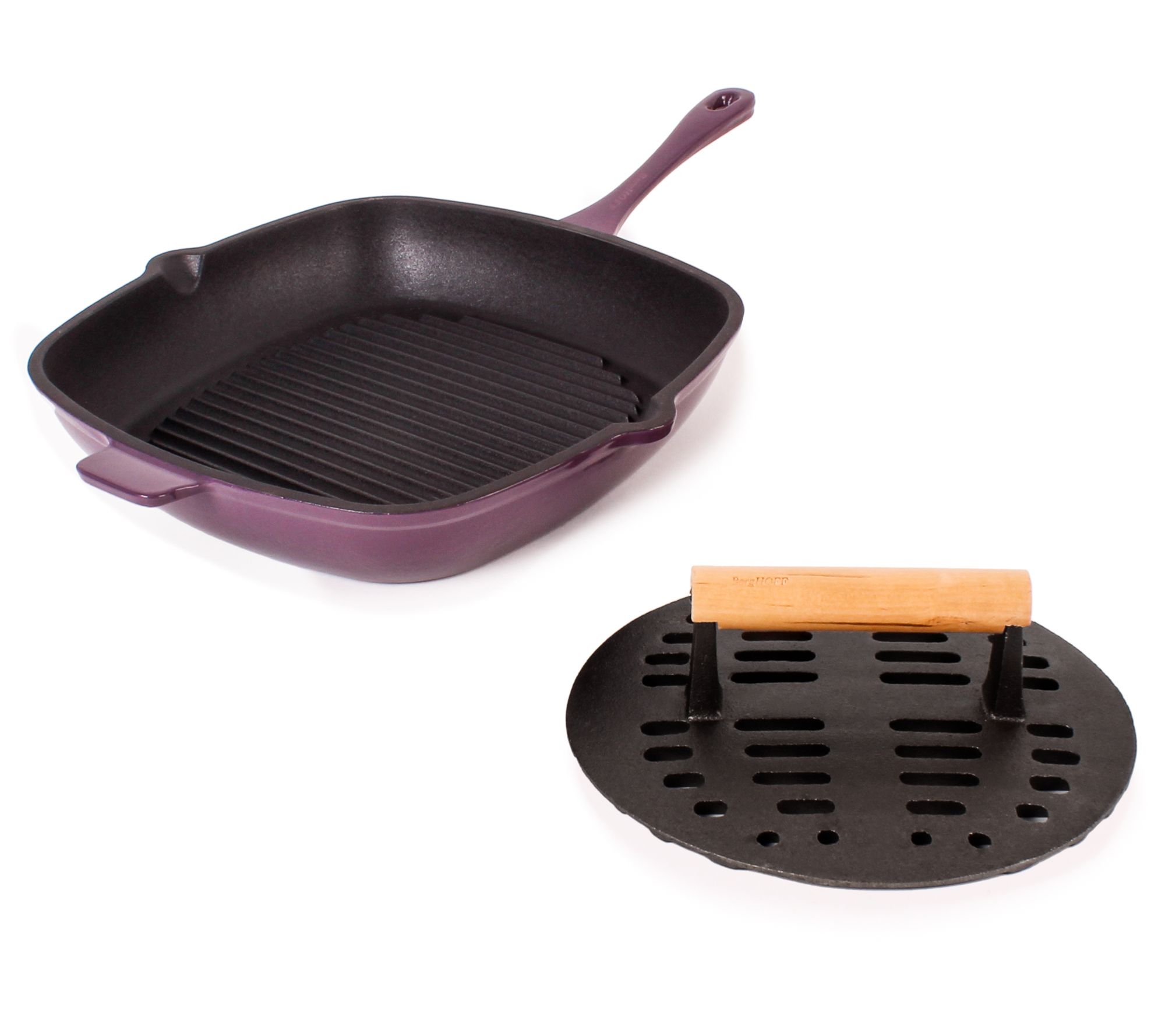 BergHOFF Neo 2P c Cast Iron 11" Grill Pan & Sl otted Steak Pre