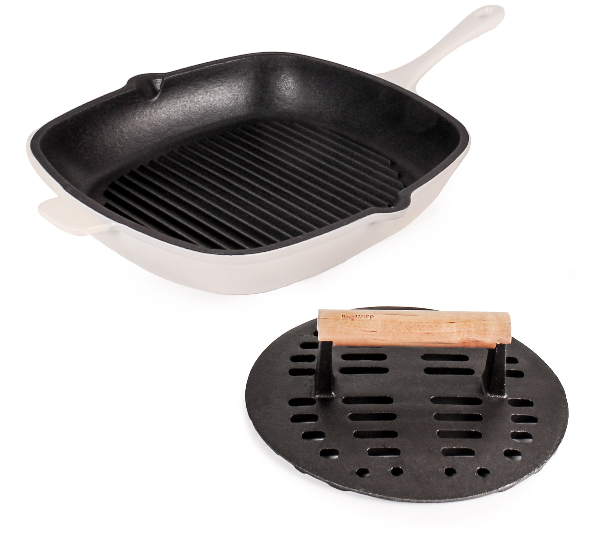 BergHOFF Neo 2P c Cast Iron 11" Grill Pan & Sl otted Steak Pre