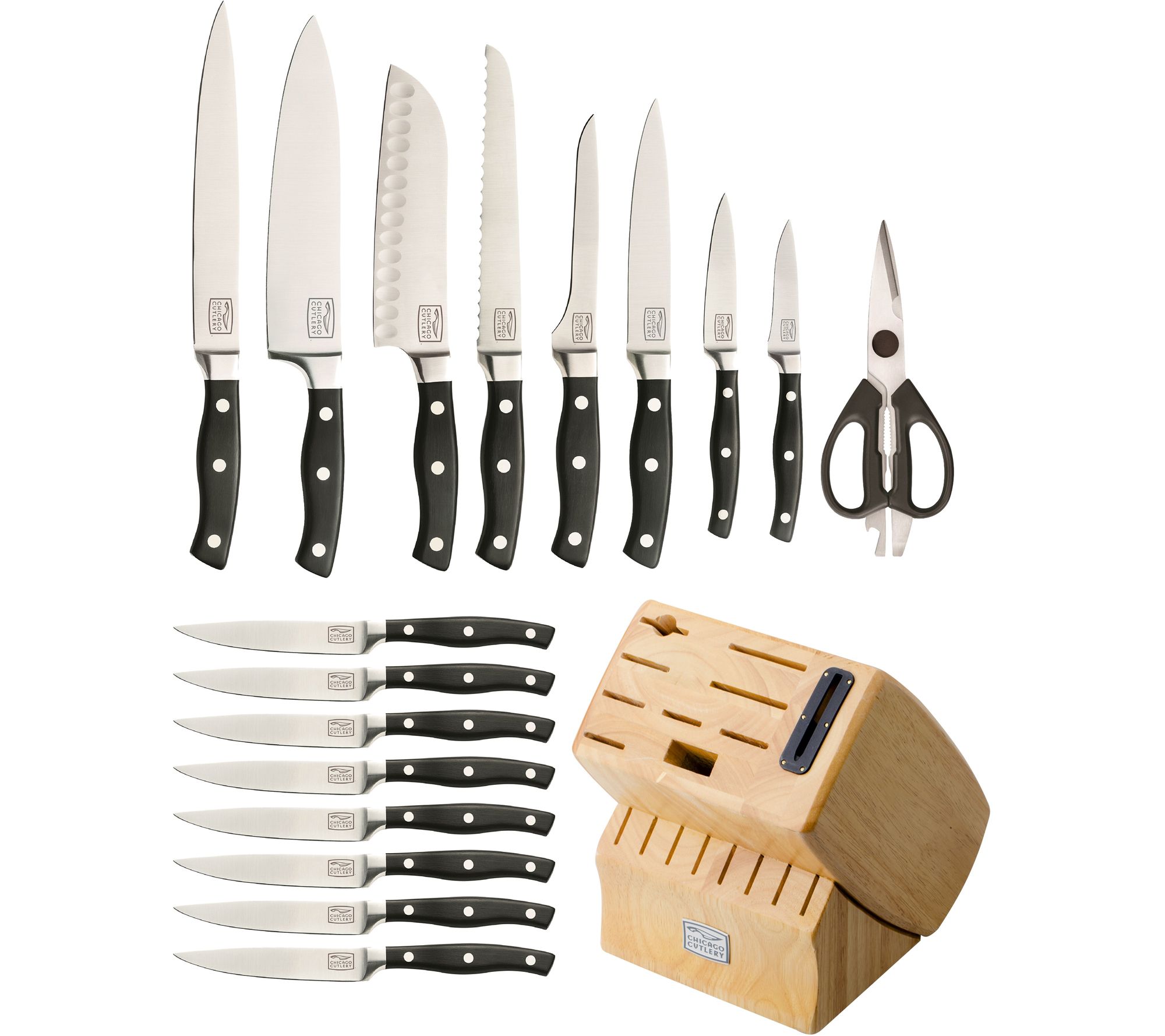 Chicago Cutlery 18pc Insignia Triple Rivet Stainless Steel Knife Block Set  - Black : Target