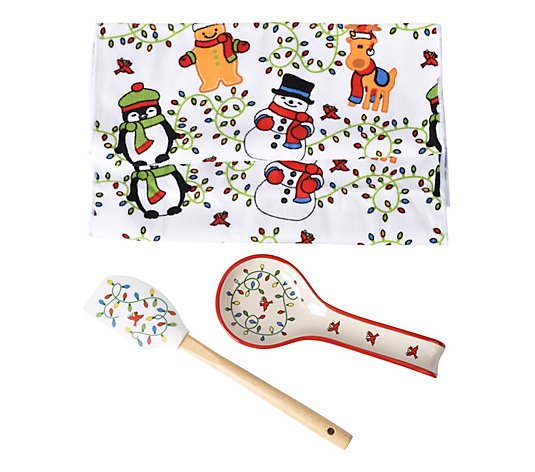 Temp-tations Winter Whimsy Spatula, Towel, and Spoon Rest Set
