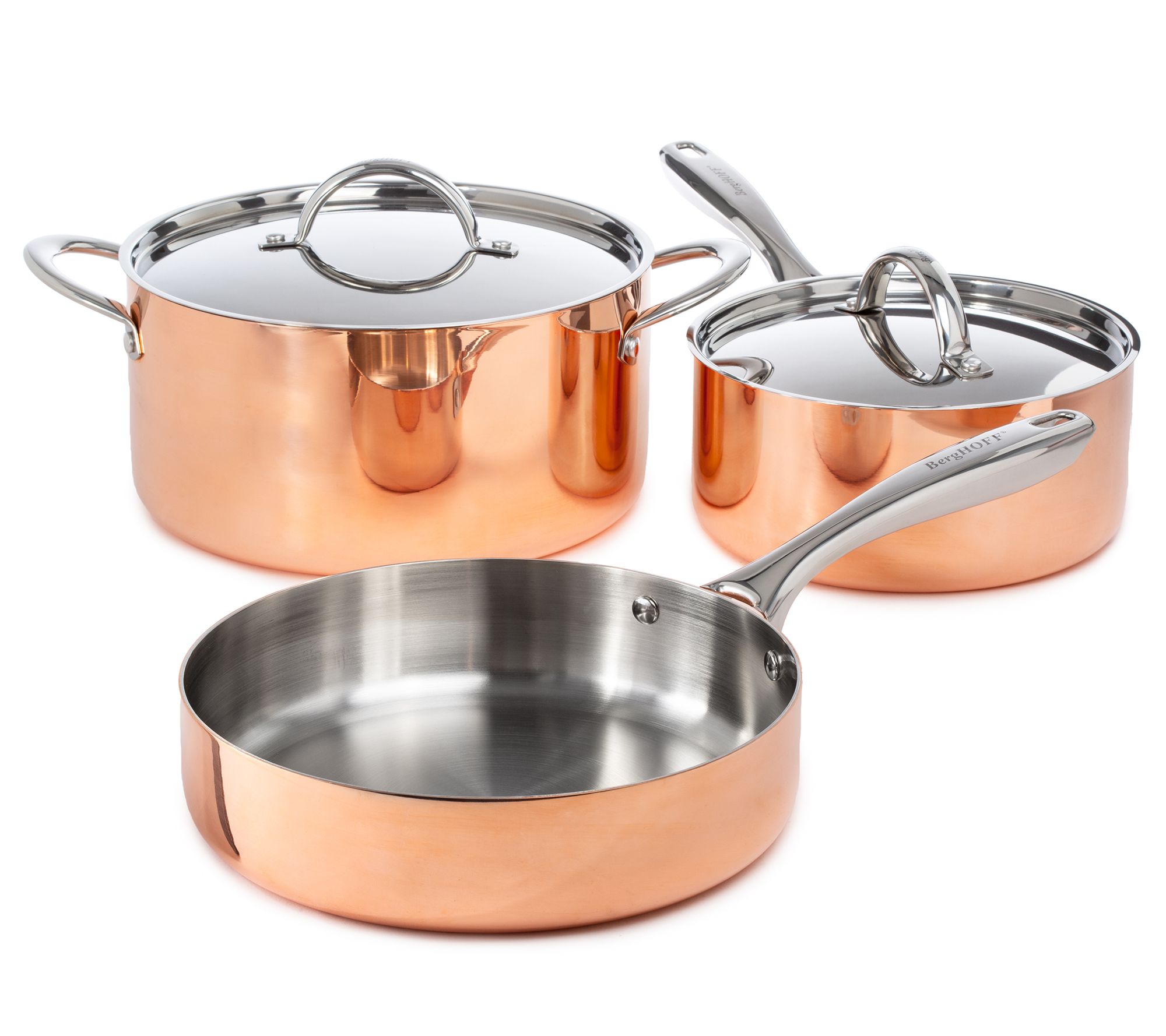 BergHOFF Vintage 5pc Tri-Ply Copper Cookware Set with Lids
