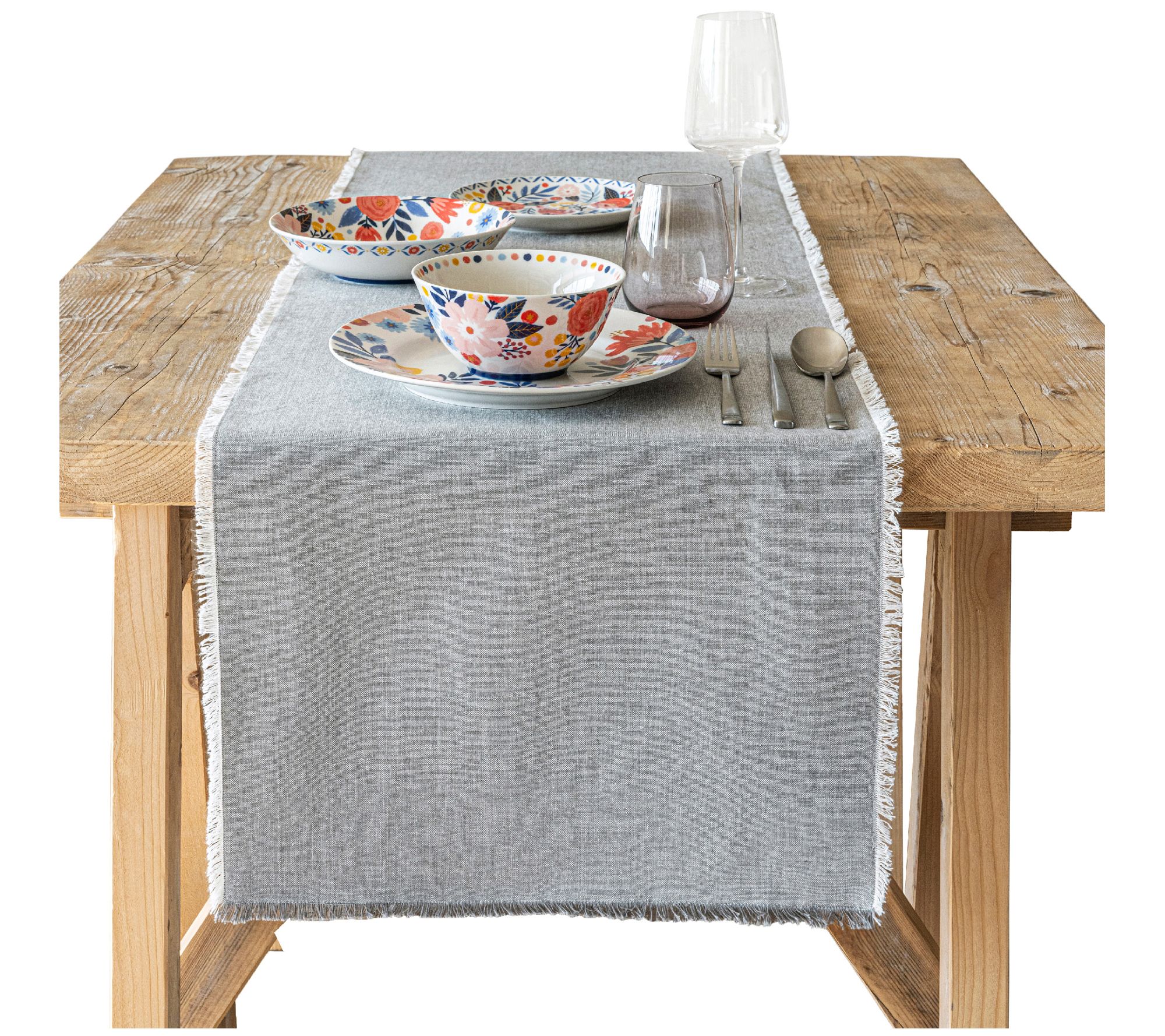 over&back Woven Frayed Chambray Cotton Table Runner