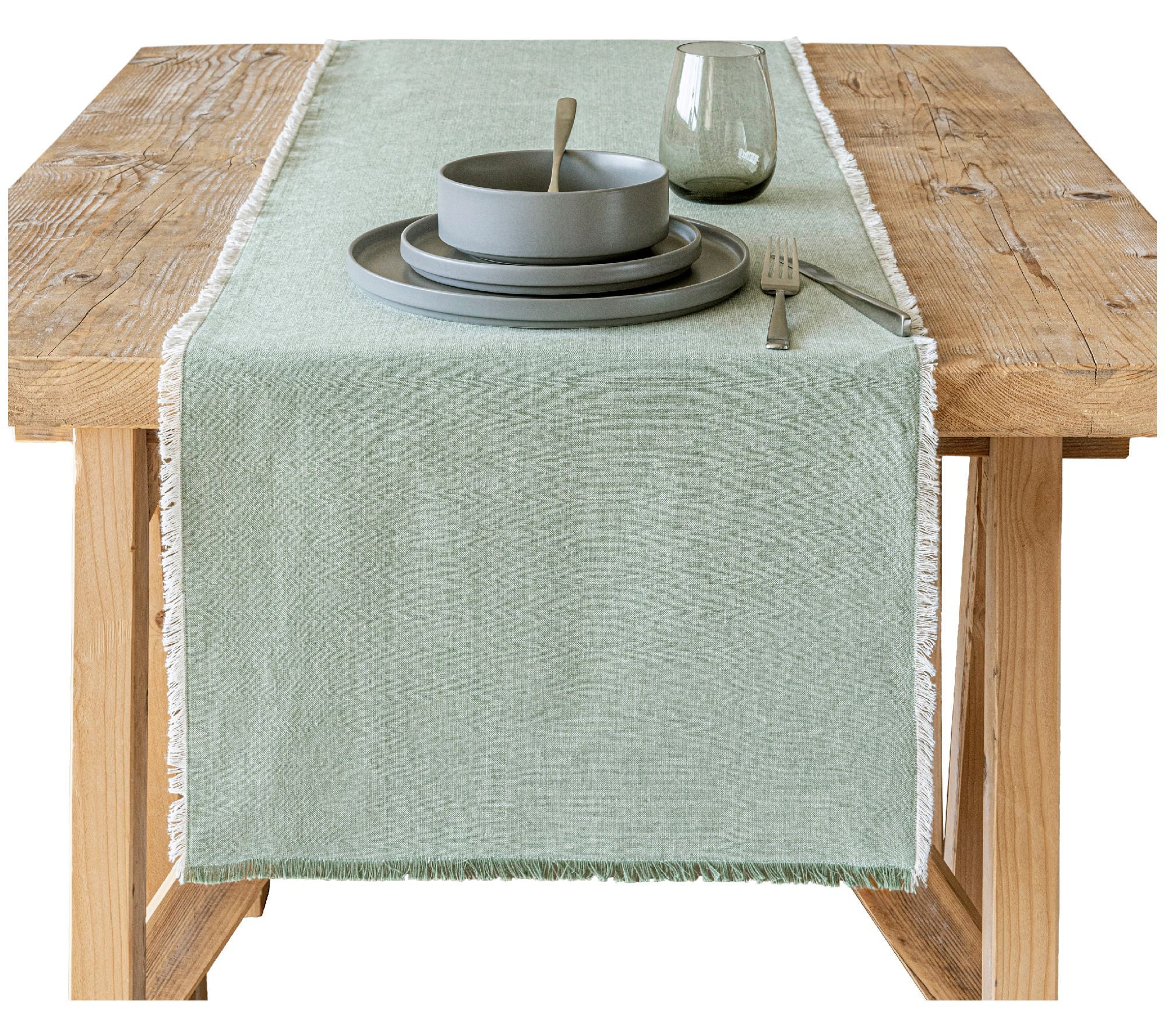 over&back Woven Frayed Chambray Cotton Table Runner