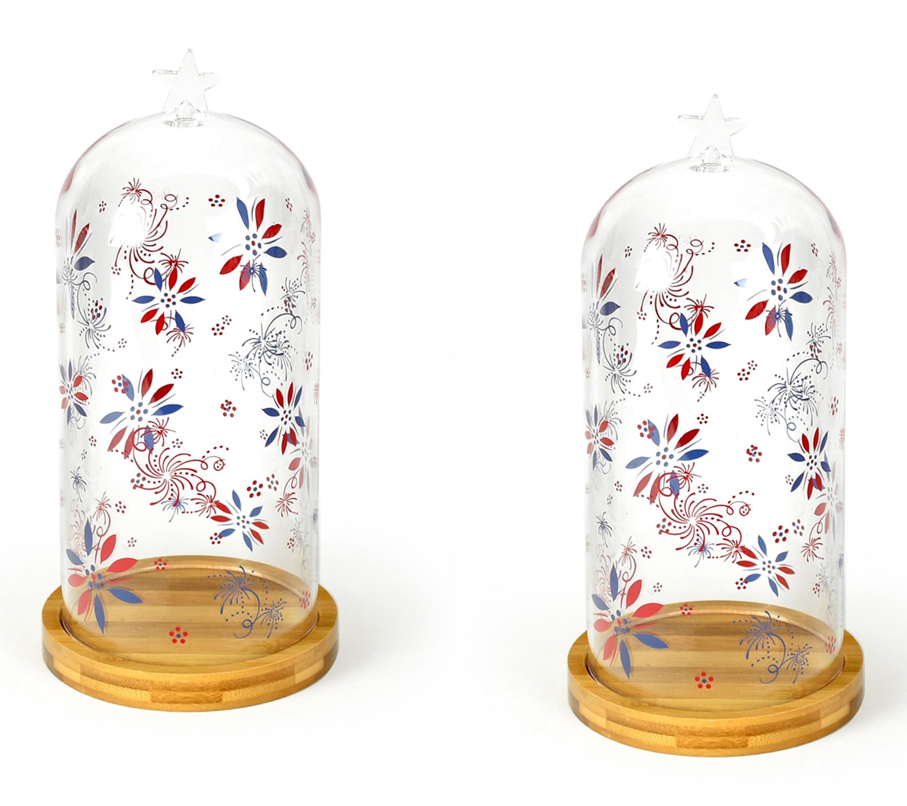 Temp-tations Seasonal Set of (2) 9" Glass Cloche w/ Wood Base