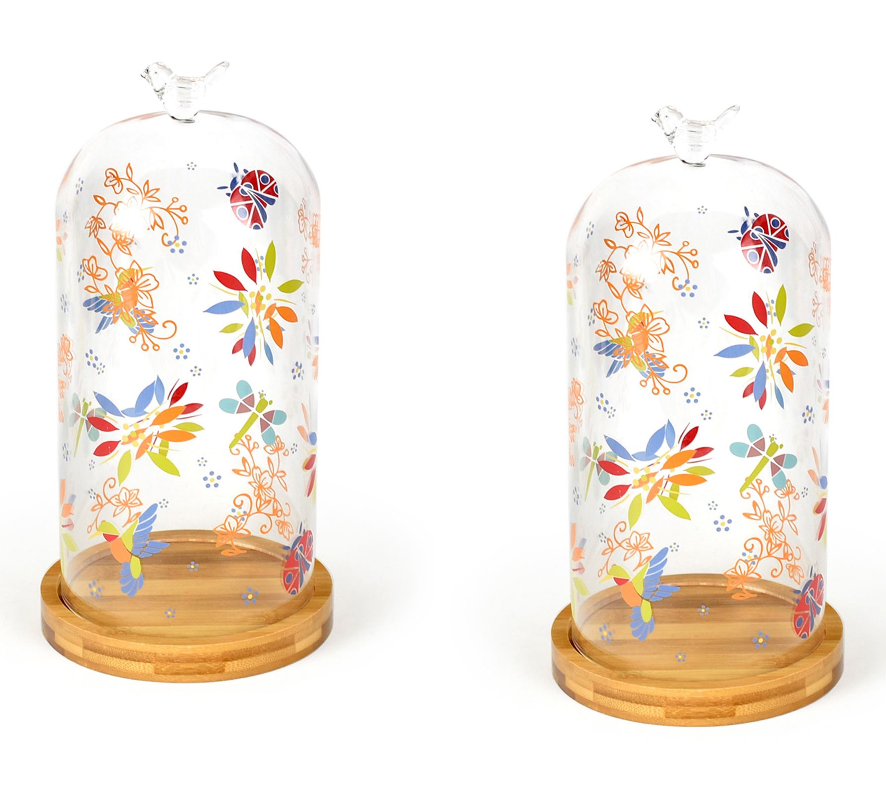 Temp-tations Seasonal Set of (2) 9" Glass Cloche w/ Wood Base