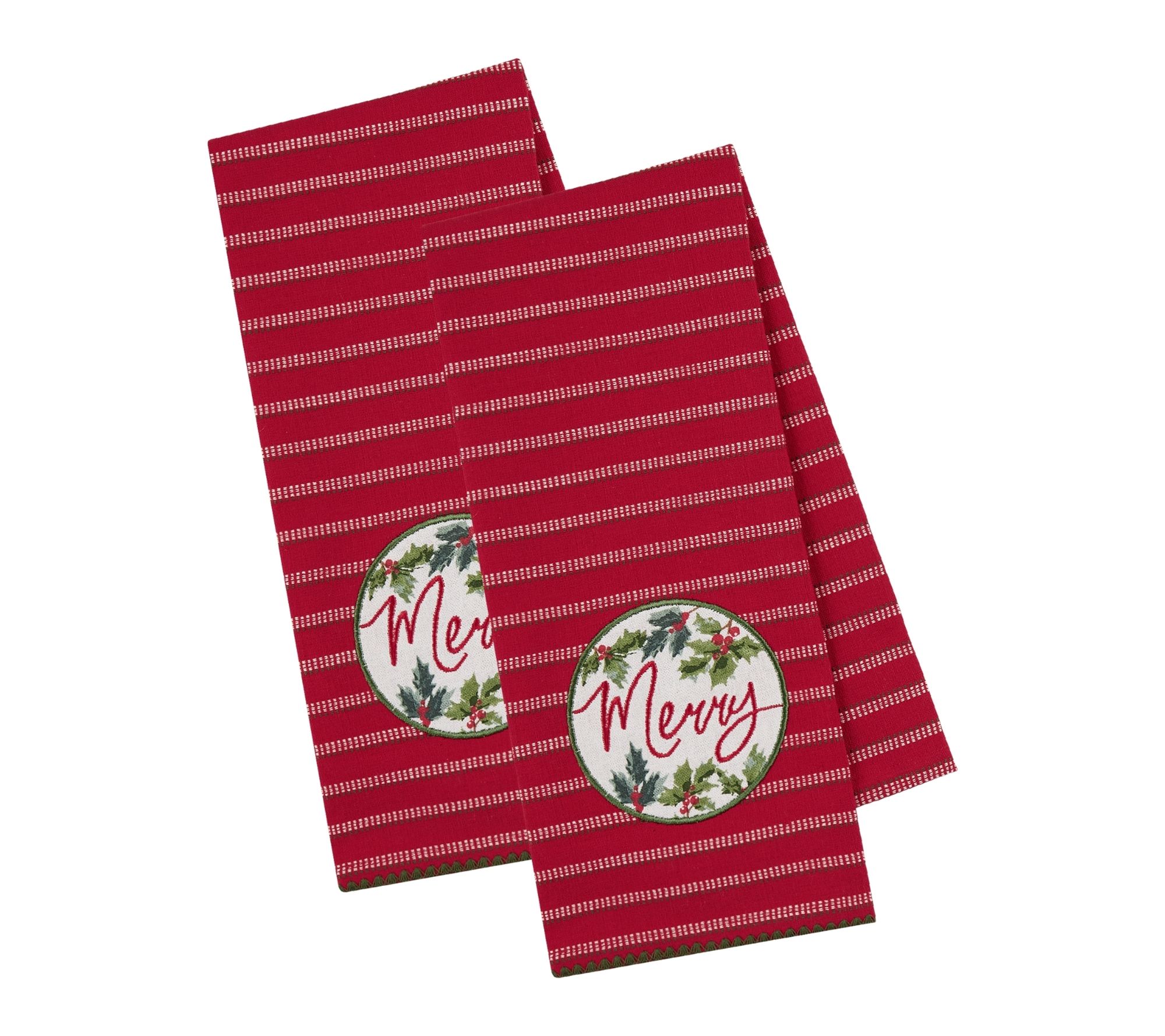 Design Imports Set/2 Merry Holly Embellished Kitchen Towels