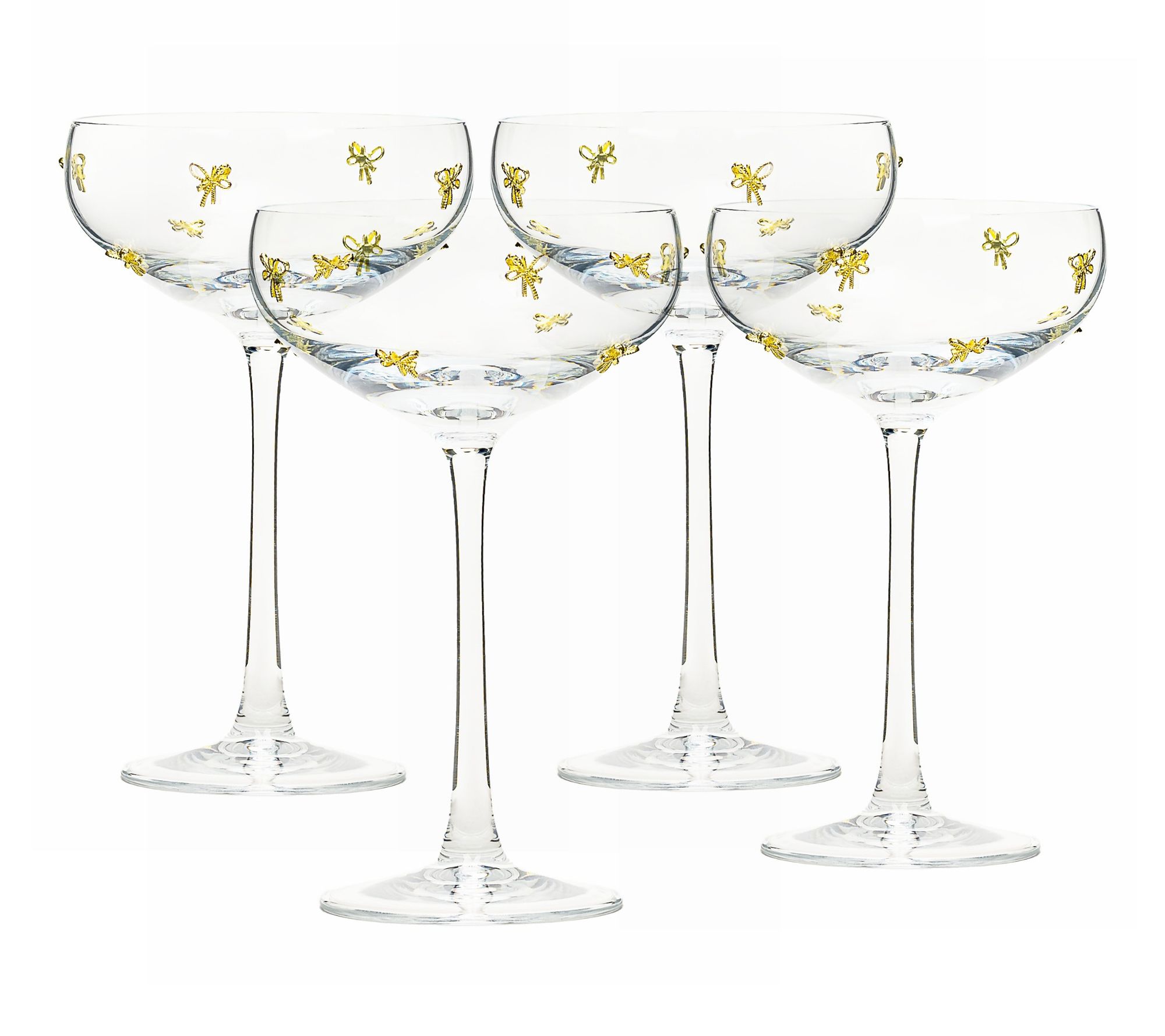 10 Strawberry Street Set of 4 Gold Bow Champagne Coupe Glasses