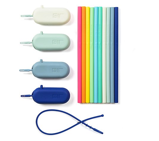 GIR (10) Silicone Straws w/ Travel Cases & Cleaning Brushes