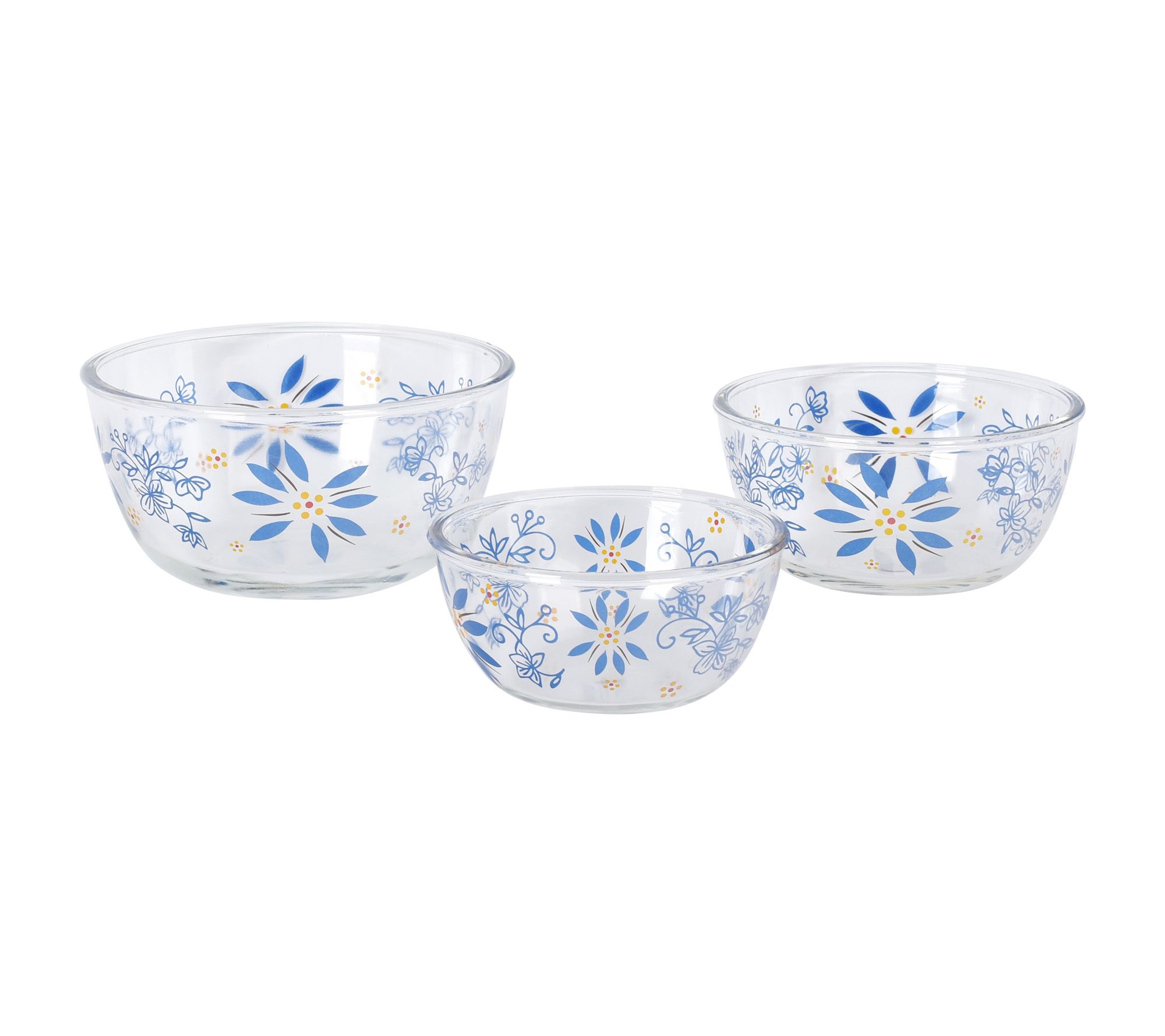 5 Pcs Nested Glass Mixing Bowls Set With Apple Design and Red Lids