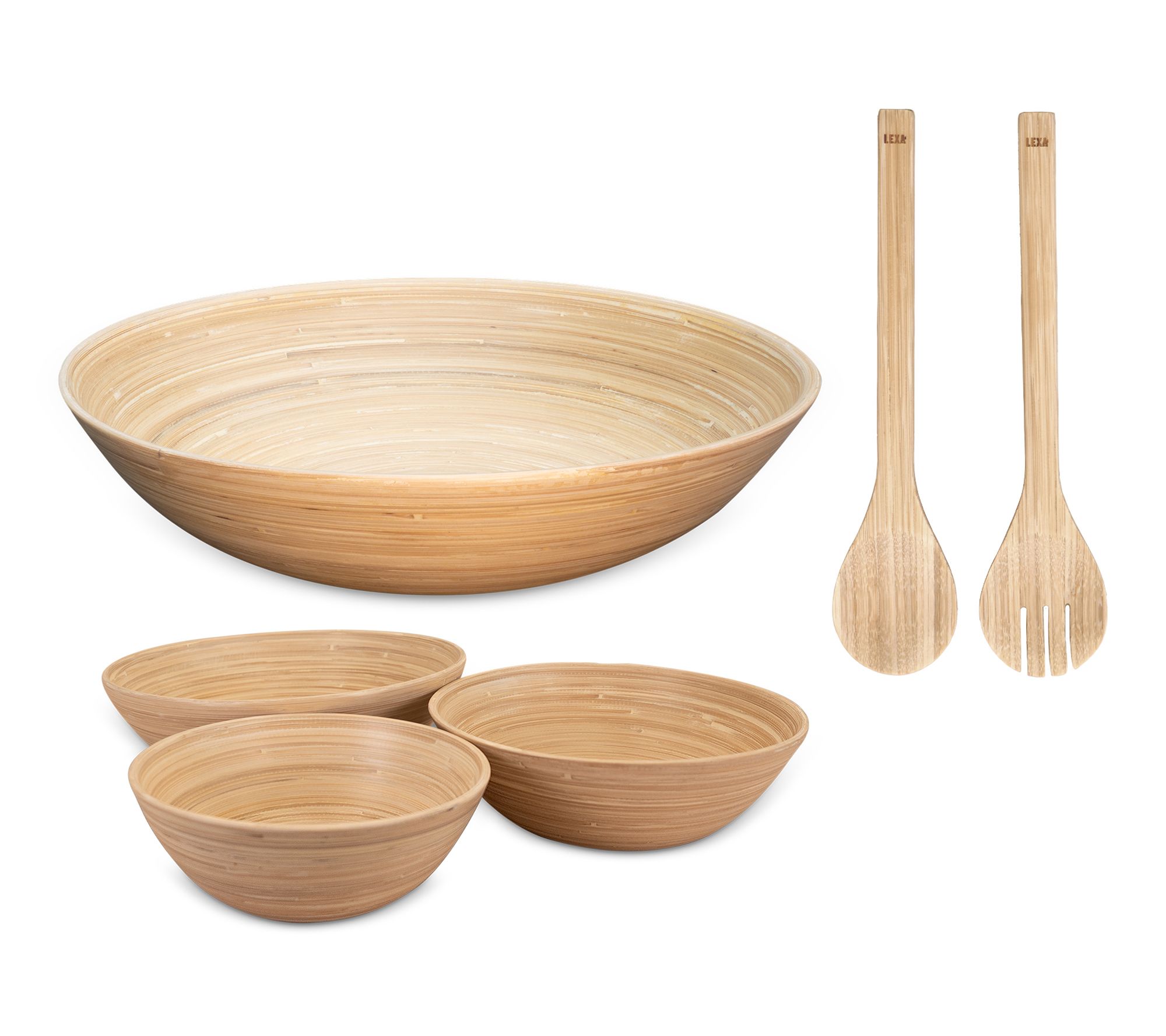 Lexa Bamboo 5 Piece Bowl and Utensil Set