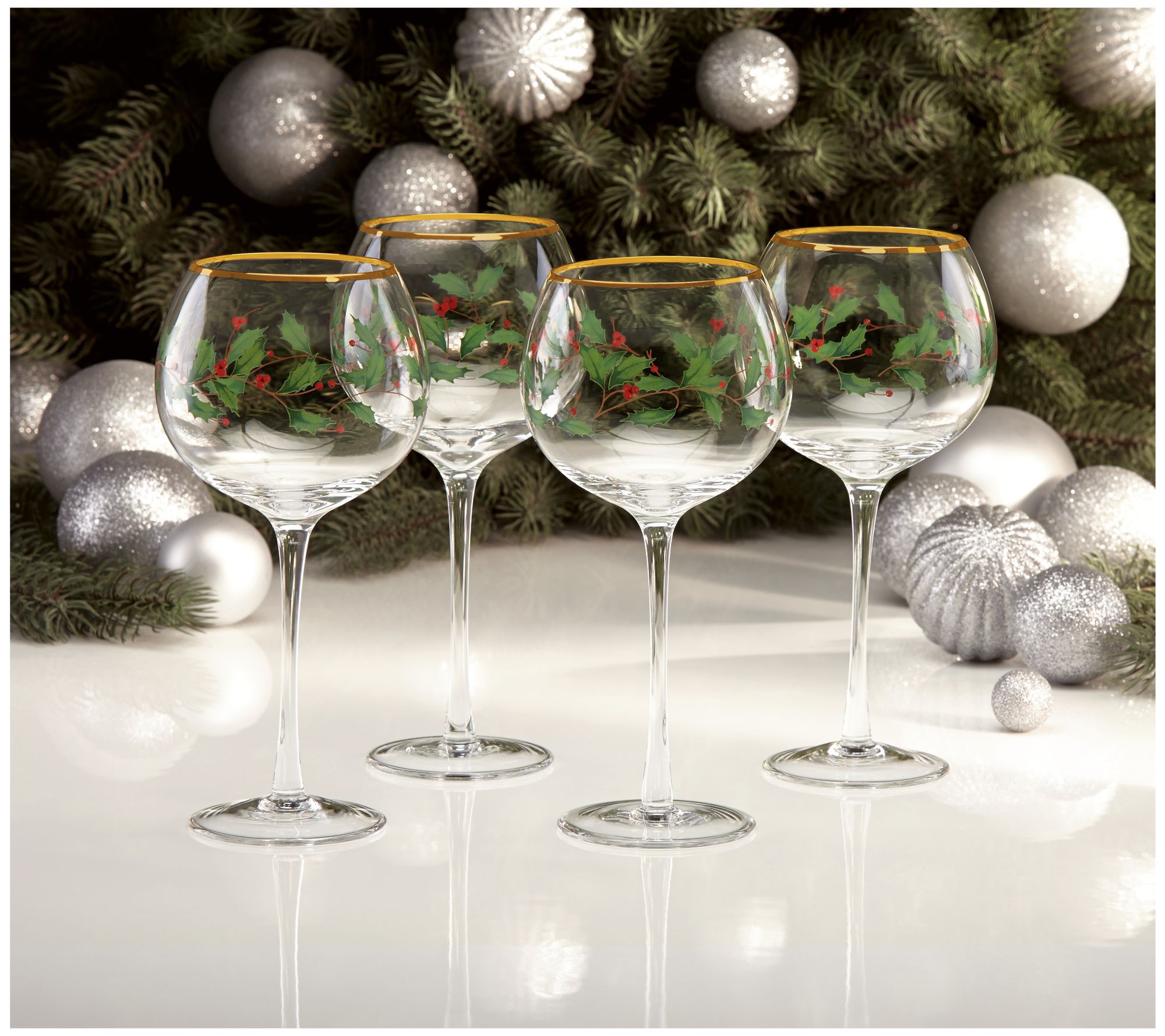 Lenox Christmas Wine Glasses Hand Painted Gems 4