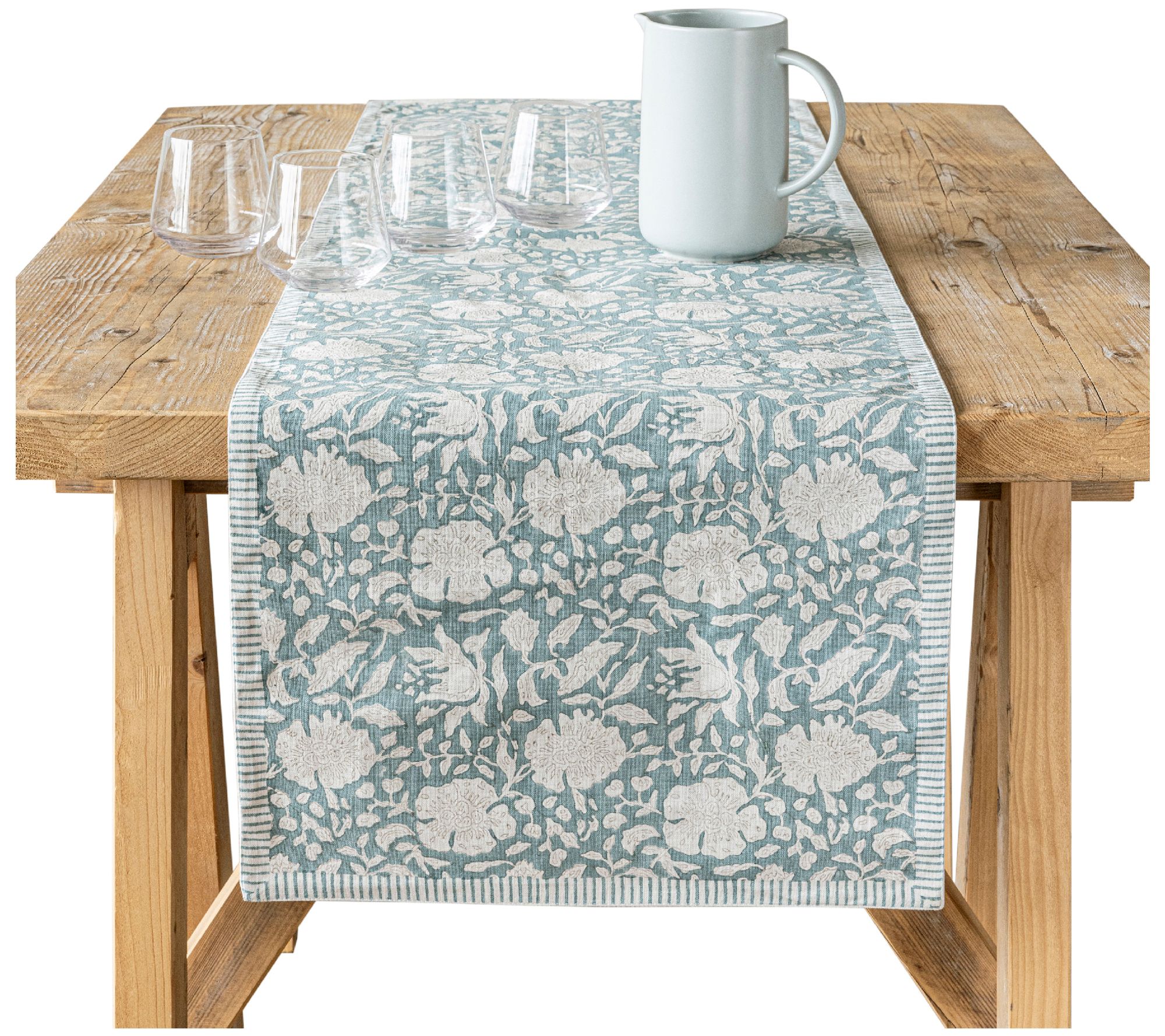 over&back Hand-Blocked Printed Cotton Table Runner