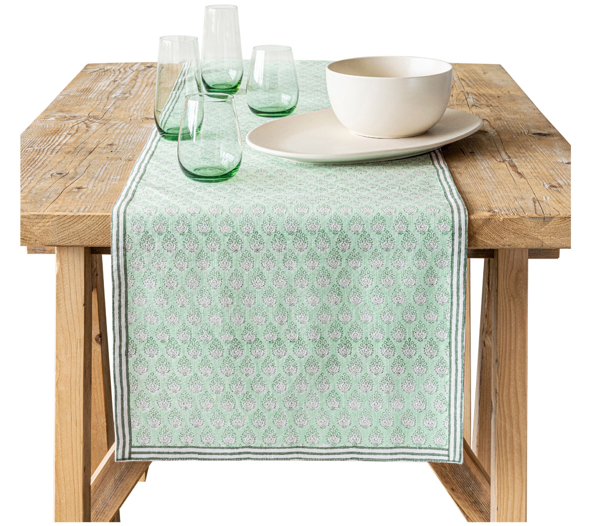 over&back Hand-Blocked Printed Cotton Table Runner