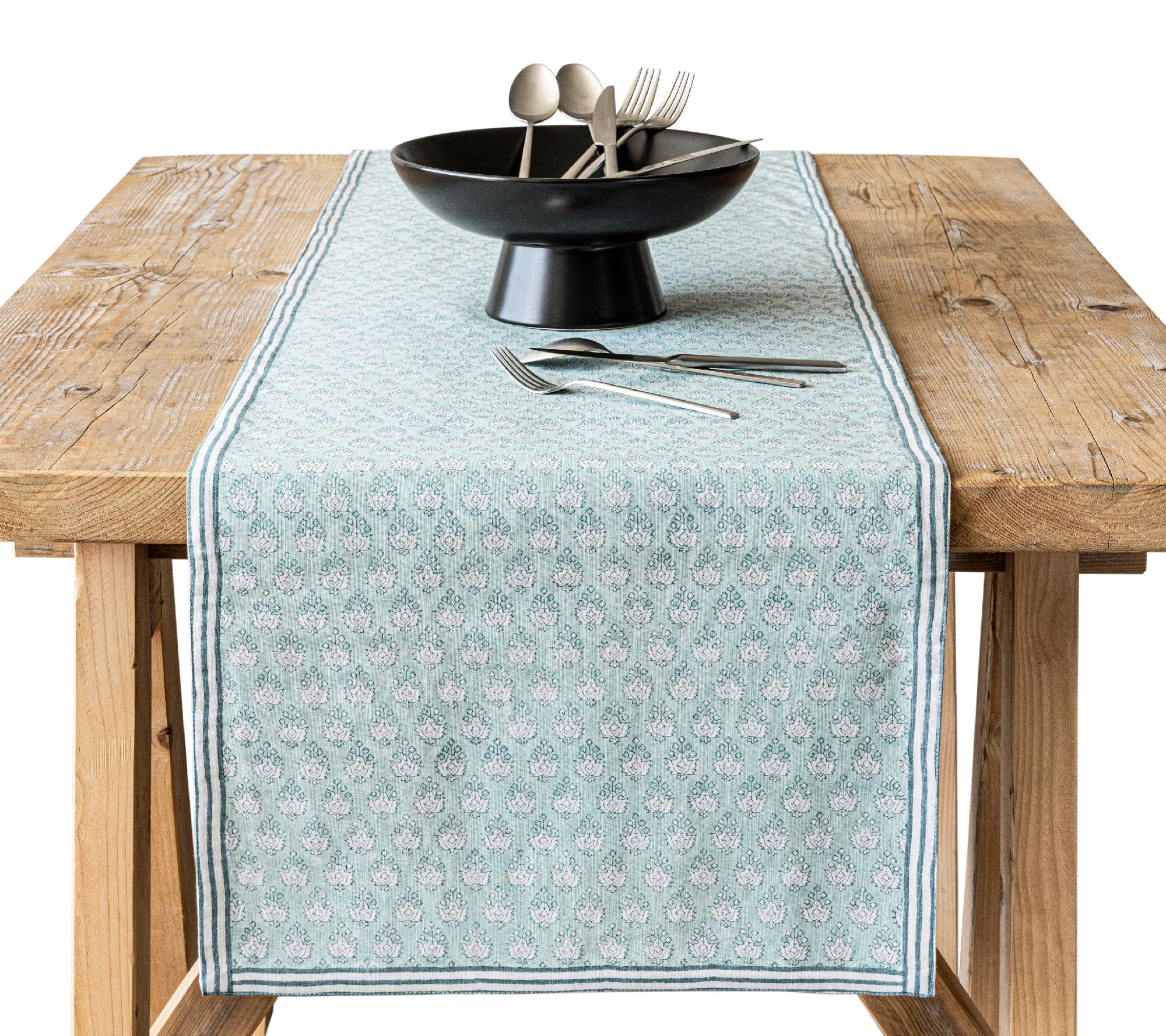 over&back Hand-Blocked Printed Cotton Table Runner
