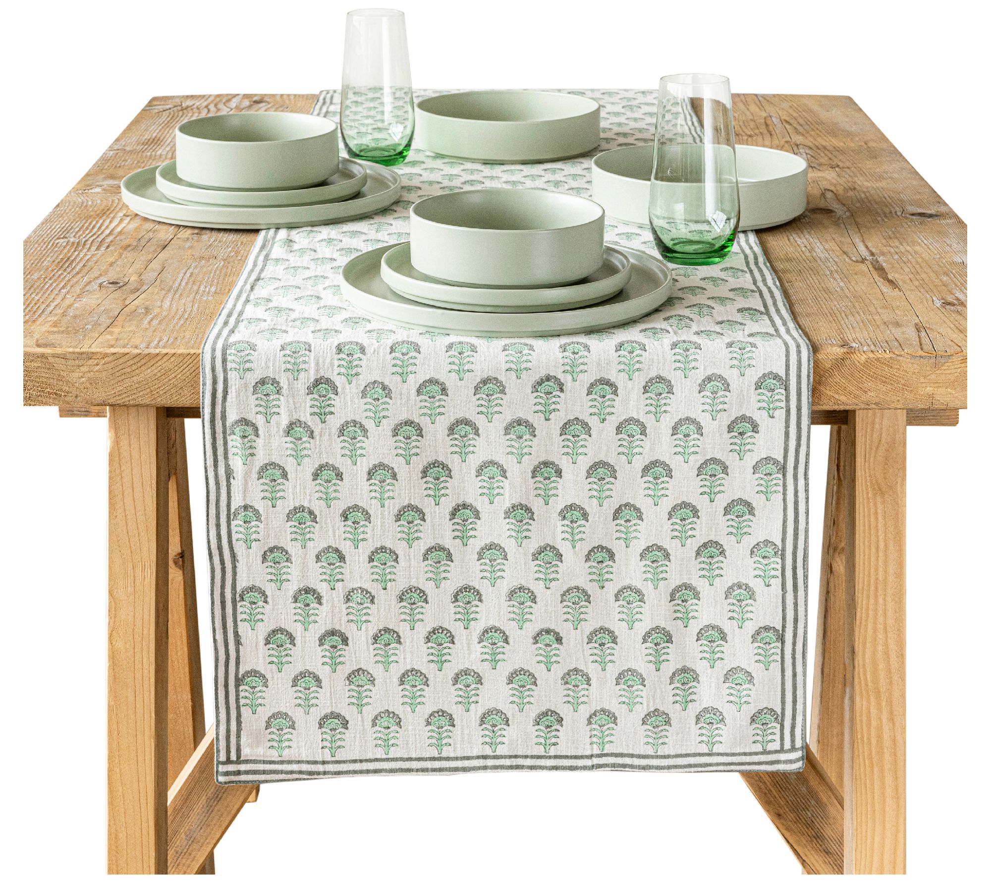 over&back Hand-Blocked Printed Cotton Table Run ner
