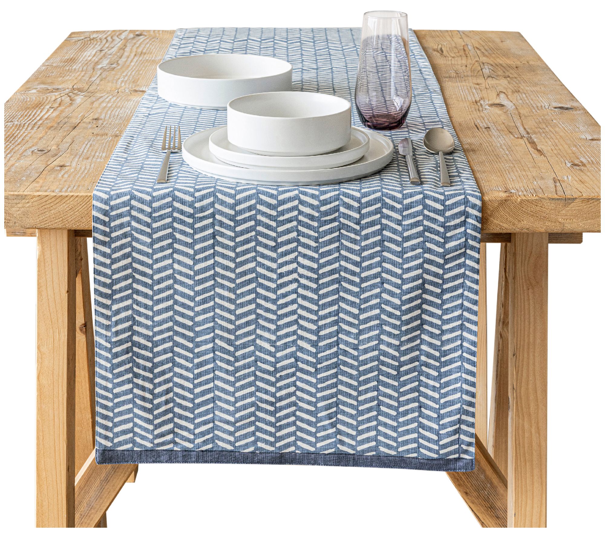 over&back Hand-Blocked Printed Cotton Table Runner