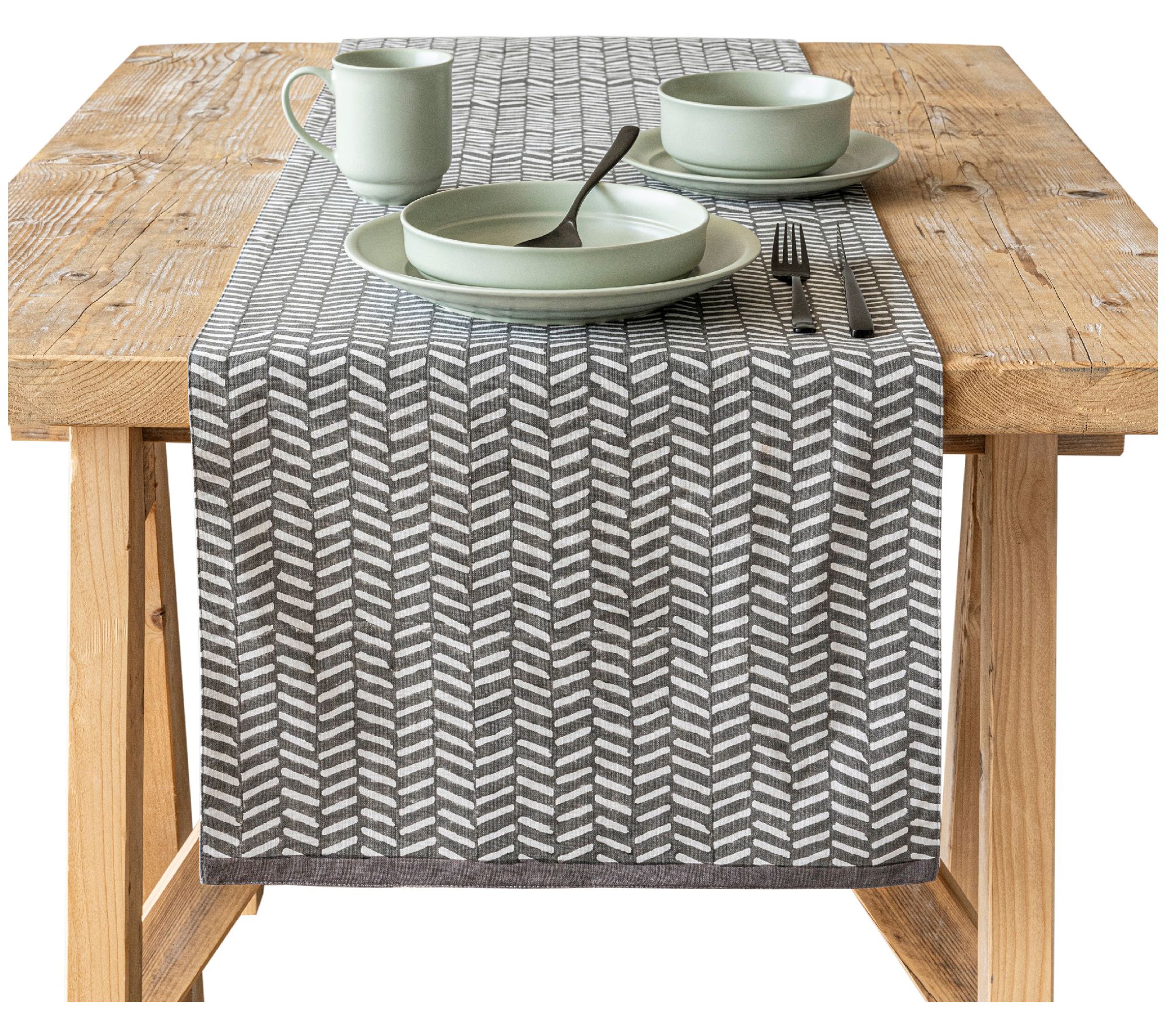 over&back Hand-Blocked Printed Cotton Table Runner