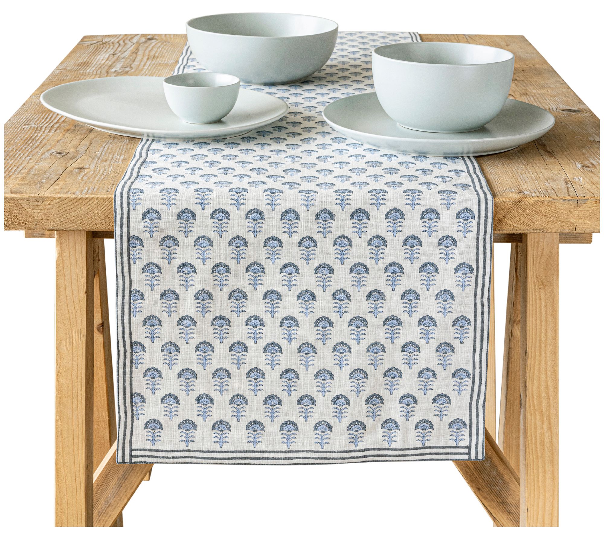 over&back Hand-Blocked Printed Cotton Table Runner