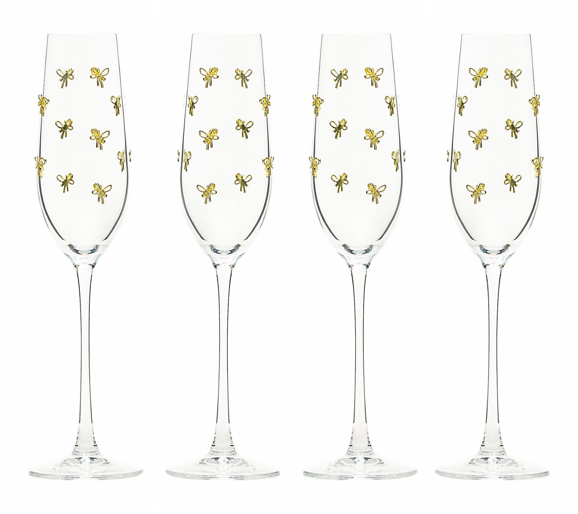 10 Strawberry Street Set of 4 Gold Bow Champagne Flutes