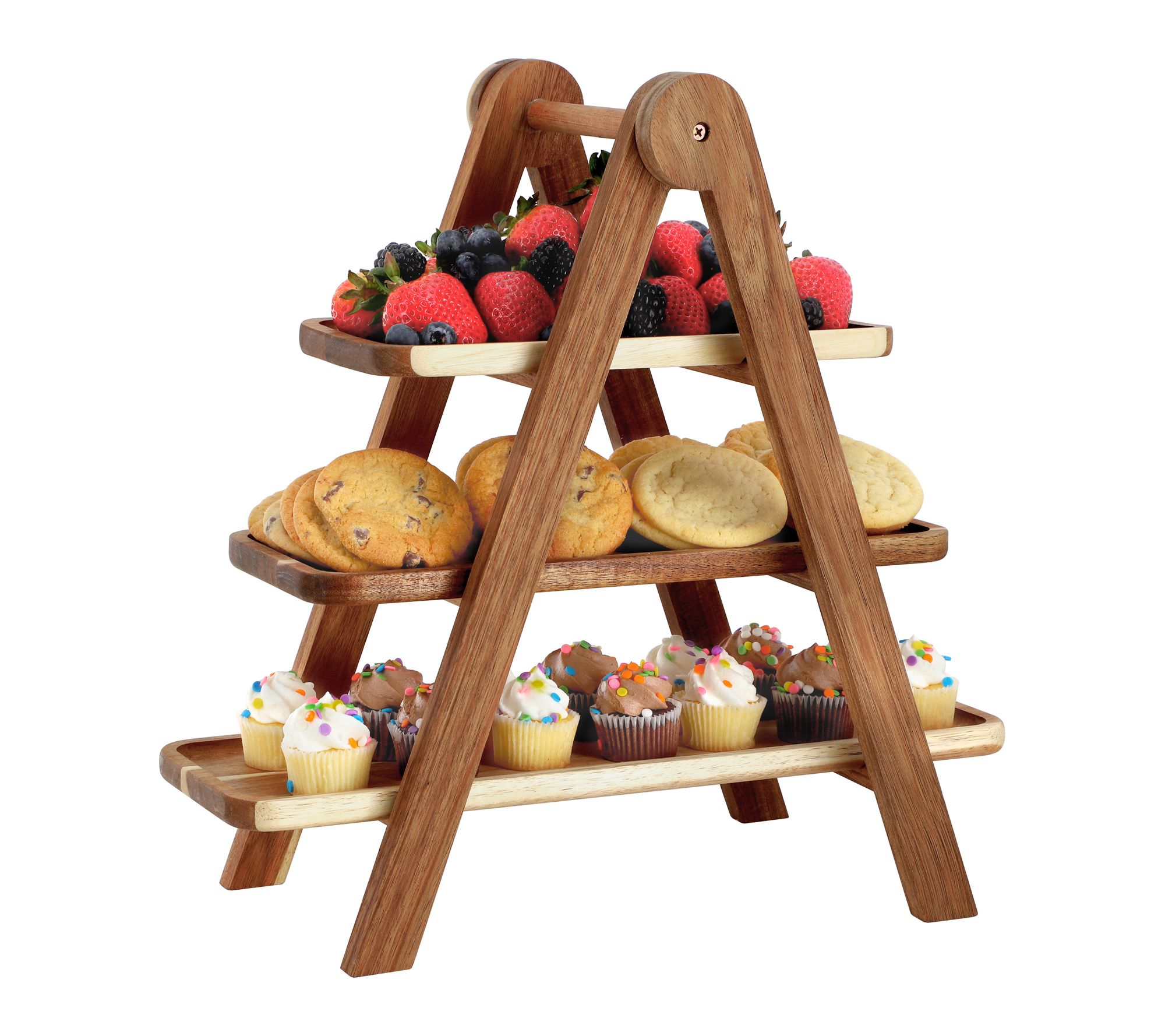MegaChef Acacia Wood 3 Tiered Rectangular Ladder Tray Set