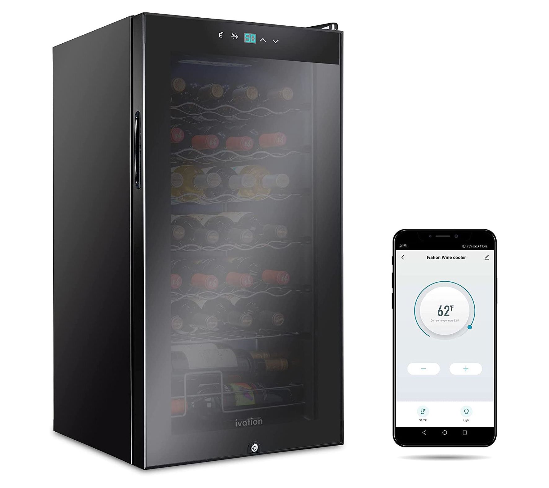 Ivation 28-Bottle Wine Cooler w/Lock & Wi-Fi