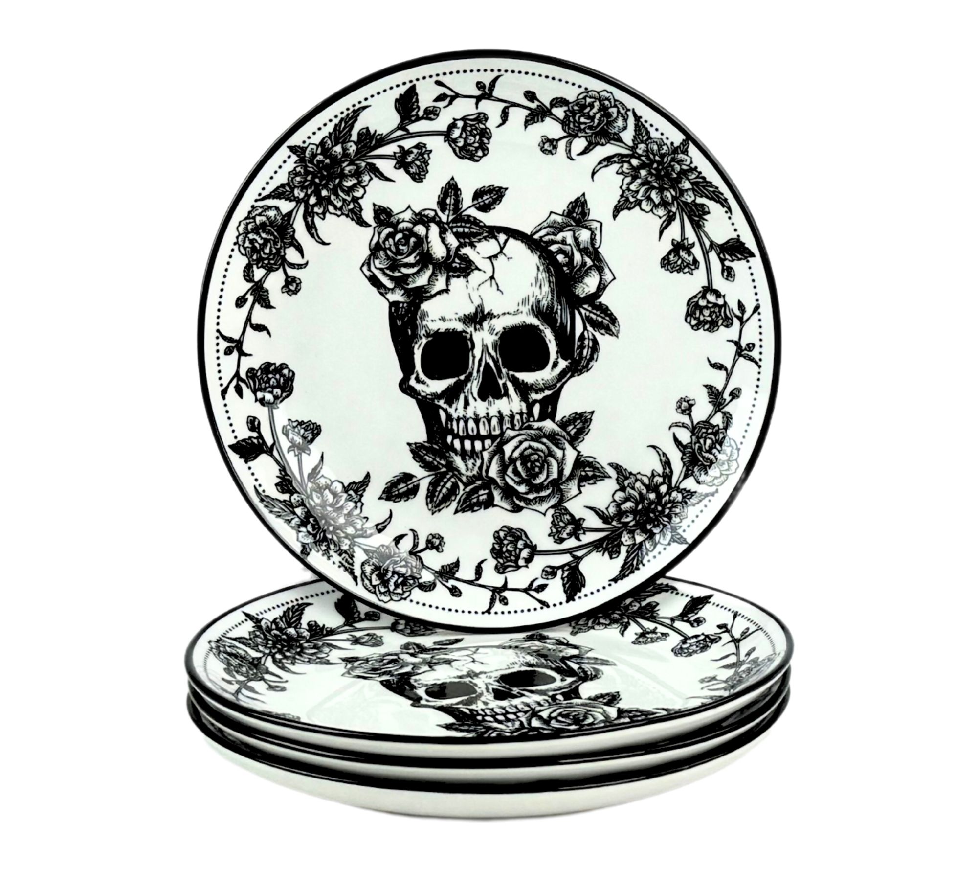  10 Strawberry Street Set of 4 Skull Toile  6" Appetizer Plate