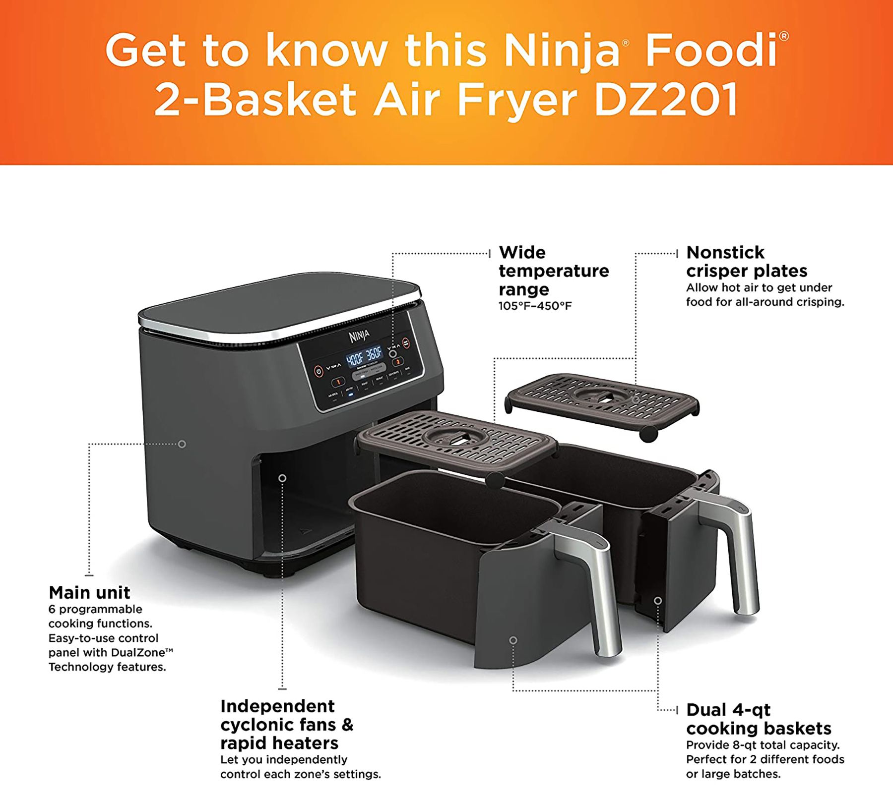 Ninja® Foodi® 8-Qt. 2-Basket Air Fryer with DualZone Technology - 4-in-1  Cooking, XL Capacity, Easy-to-Clean