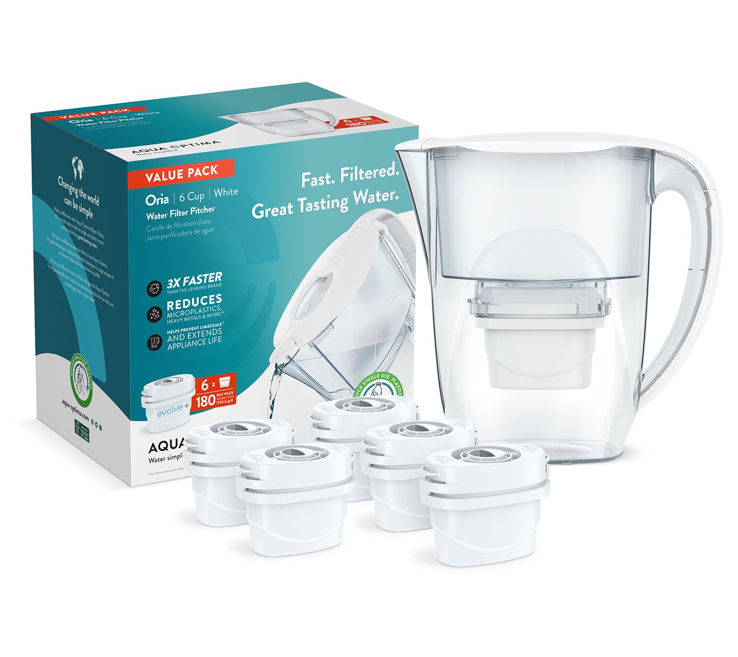 Aqua Optima 92oz. Water Filter Oria Pitcher w/ (6) Filters