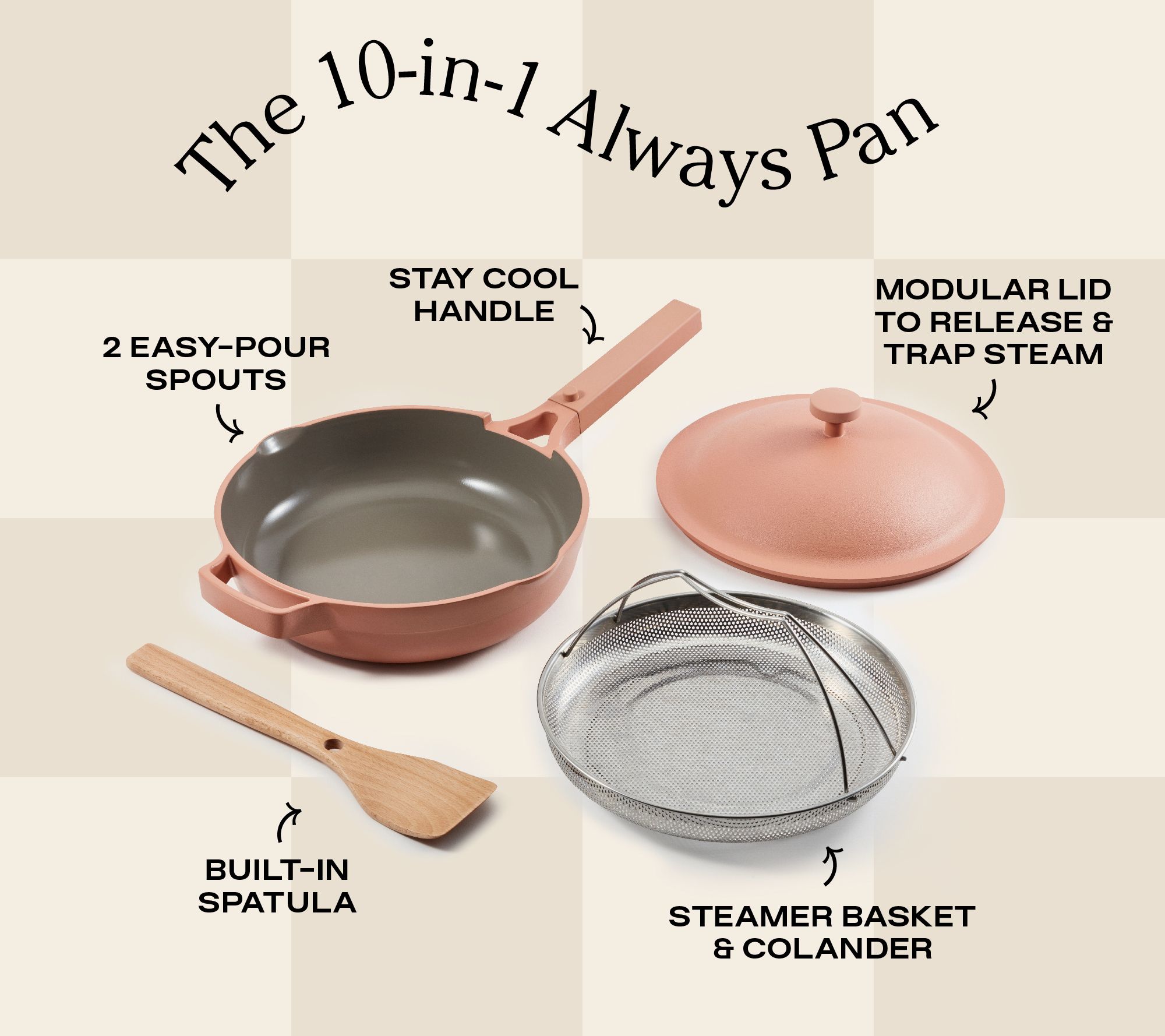 Our Place Always Pan Ceramic Non-Stick Spruce Steamer, Strainer, Spoon Set  Spice