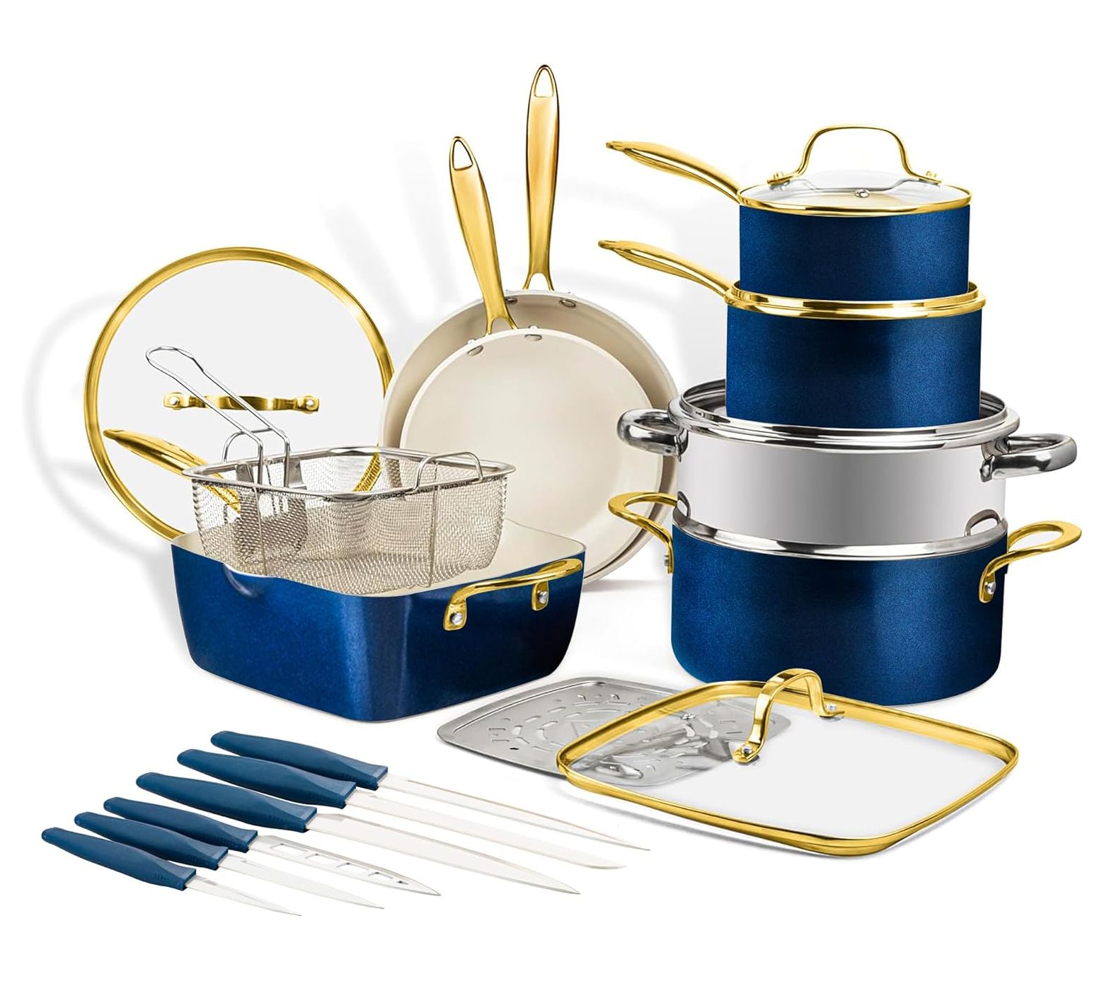Gotham Steel Navy 20 Piece Nonstick Knife &Cookware Set