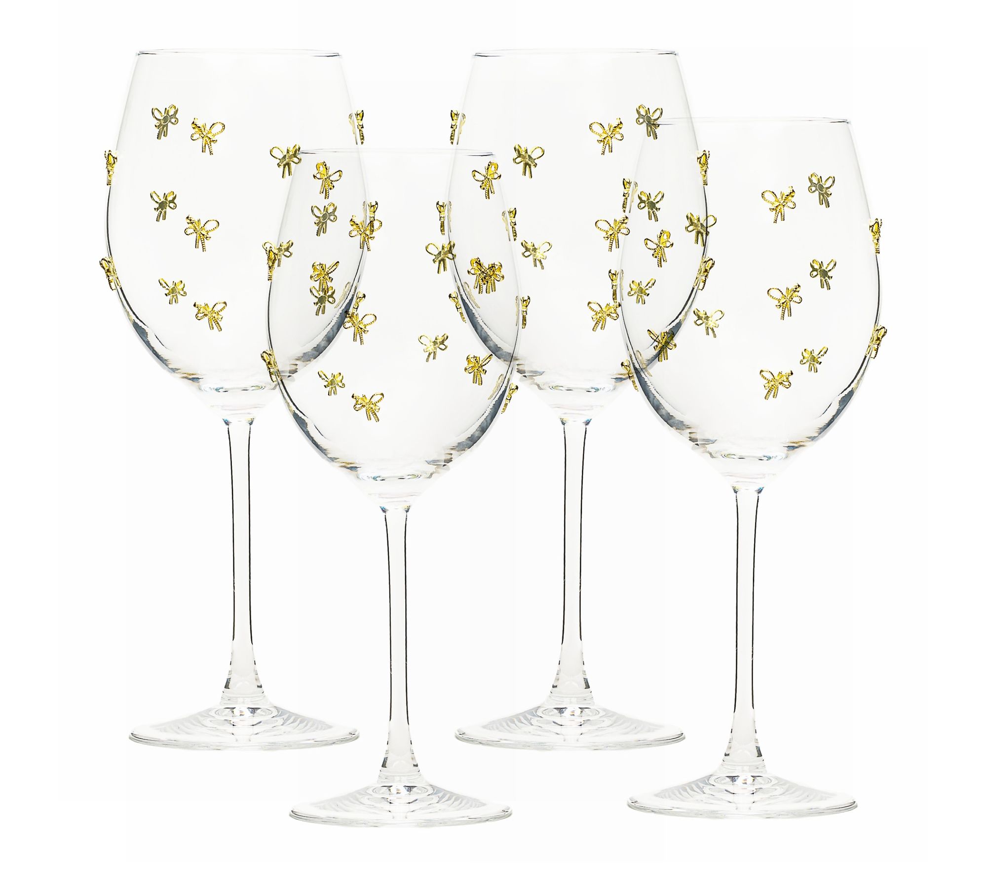 10 Strawberry Street Set of 4 Gold Bow Red WineGlasses