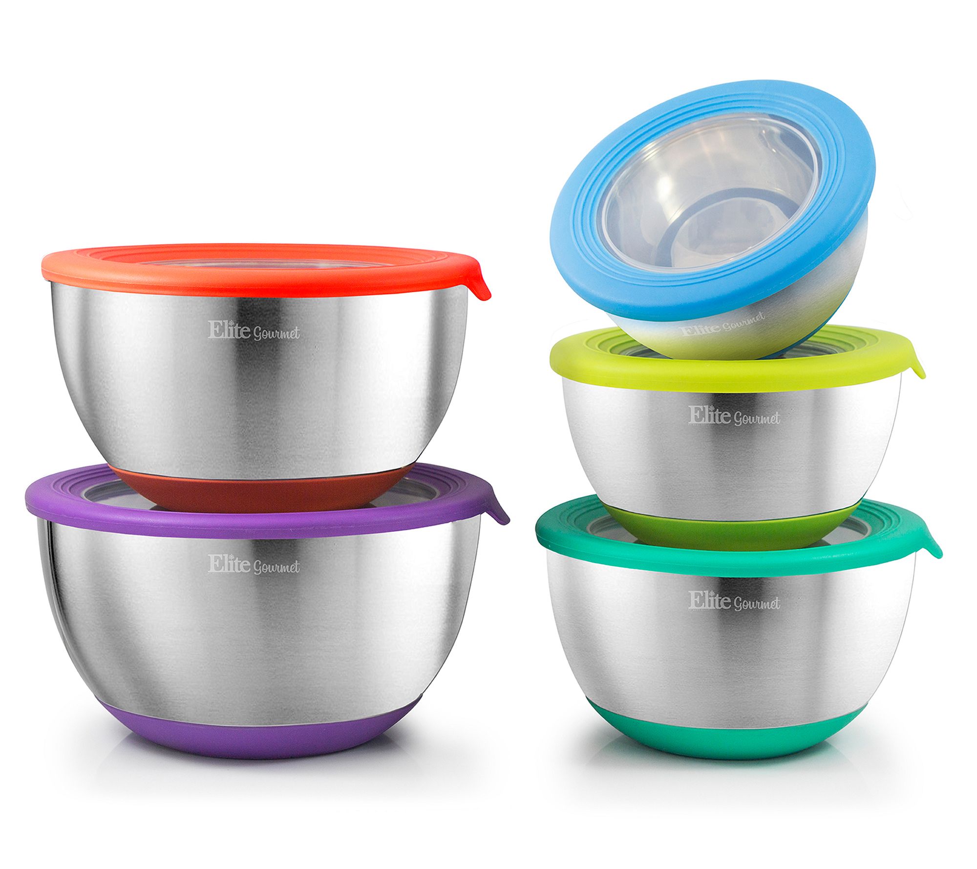 Elite Gourmet 10PC Mixing Bowls with Clear Lids
