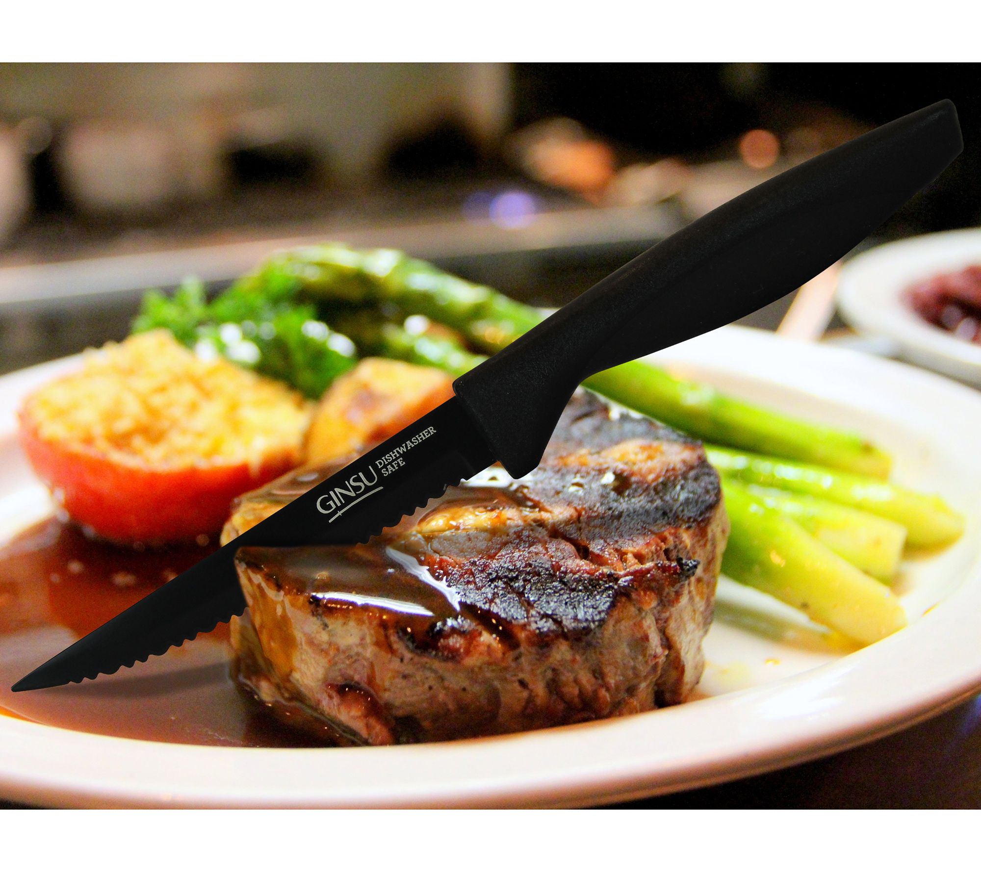4-Piece Micro-Serrated Ceramic Steak Knife Set - Black