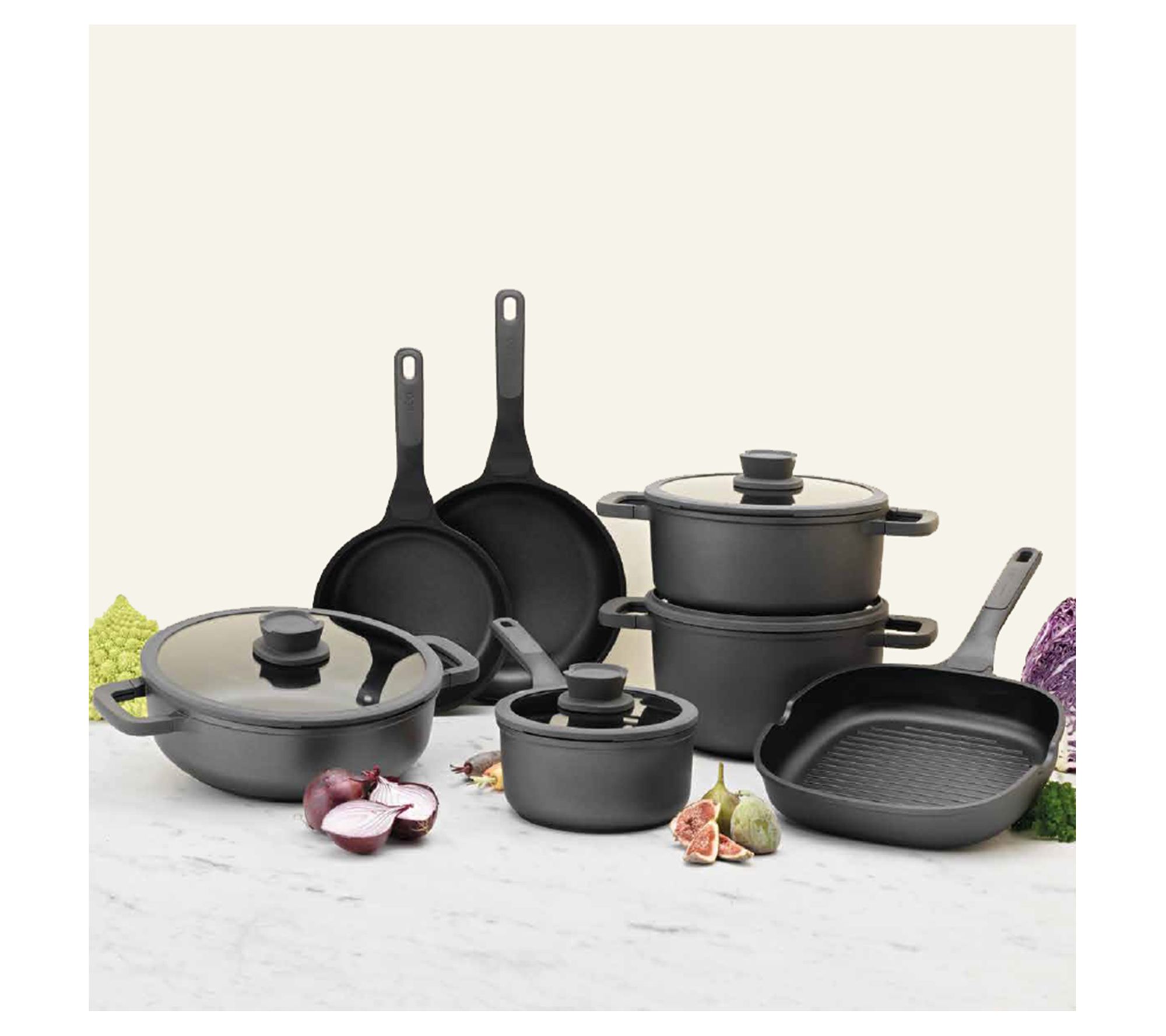 BergHOFF Stone 11Pc Non-stick Cookware Set WithGlass Lids