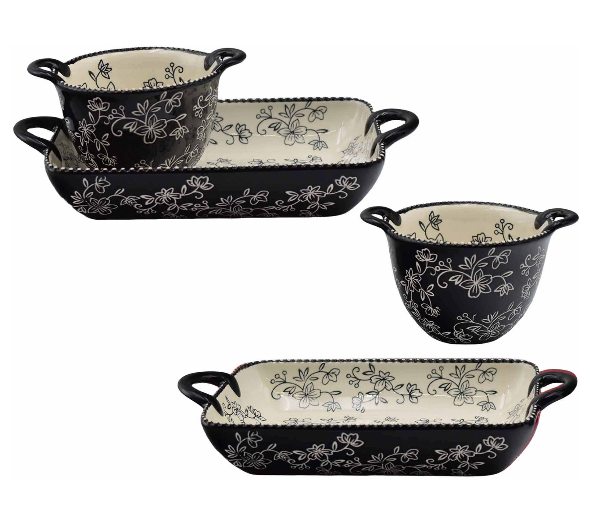 "As Is" Temp-tations Floral Lace 4-piece Baker and Bowl Set