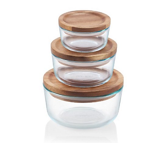 Pyrex Simply Store 6-Pc Glass Storage Set w/ Acicia Wood Lids
