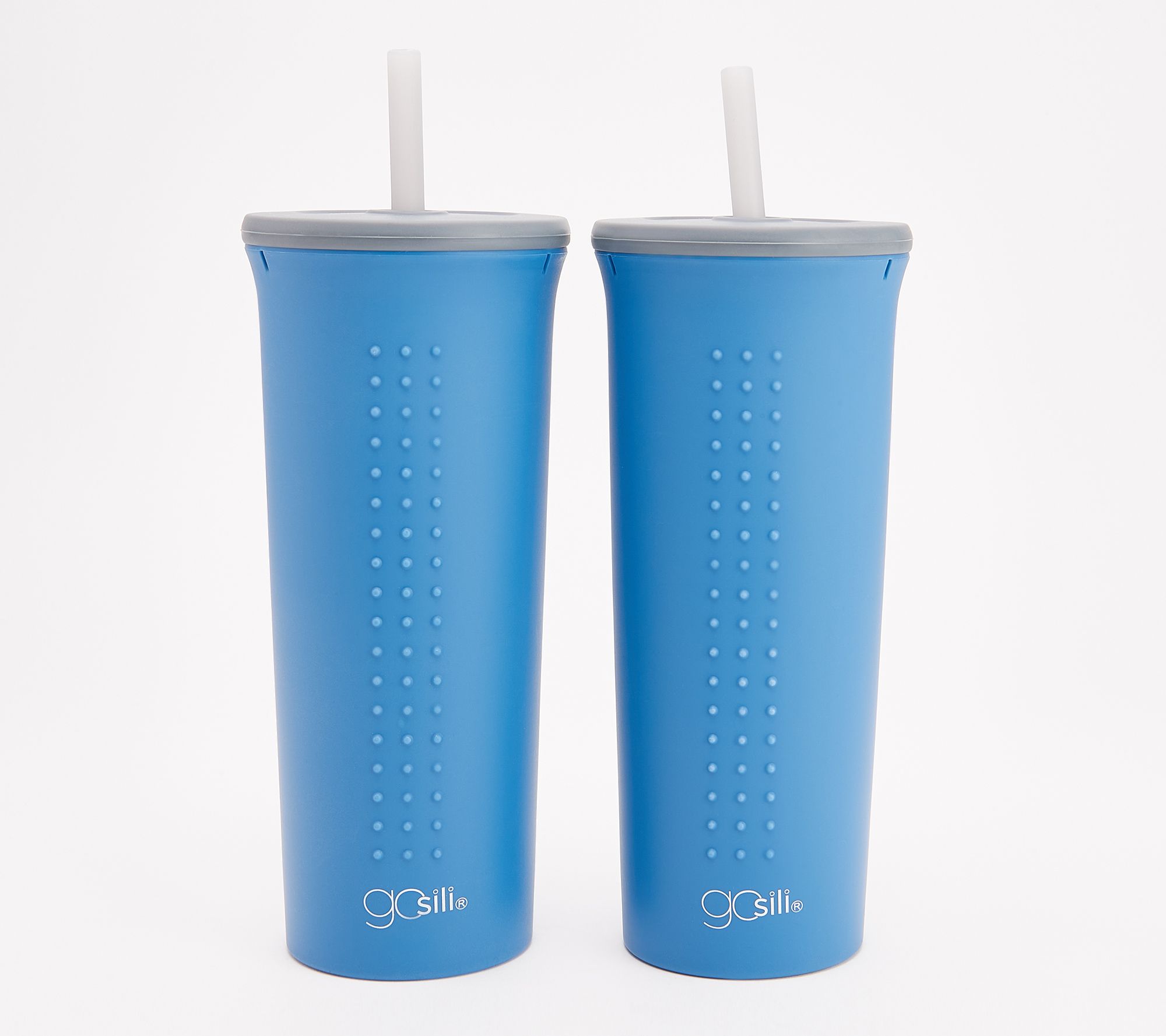 GoSili Set of 2 24-oz Silicone Tumblers w/ Lids & Straws 