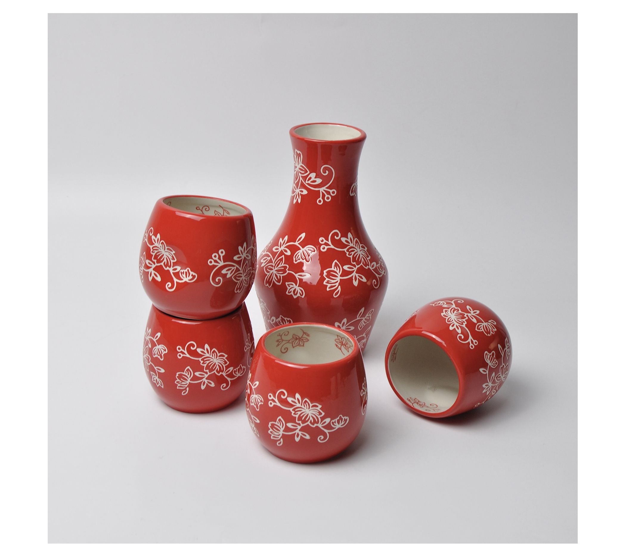 Temp-tations Set of 4 Floral Lace Grip Cups wit h Carafe