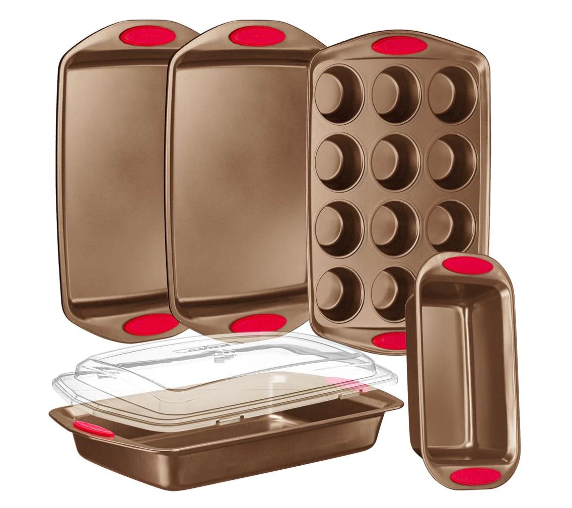 Nutrichef 6pc.Carbon Steel Bakeware Set With Silicone Handles