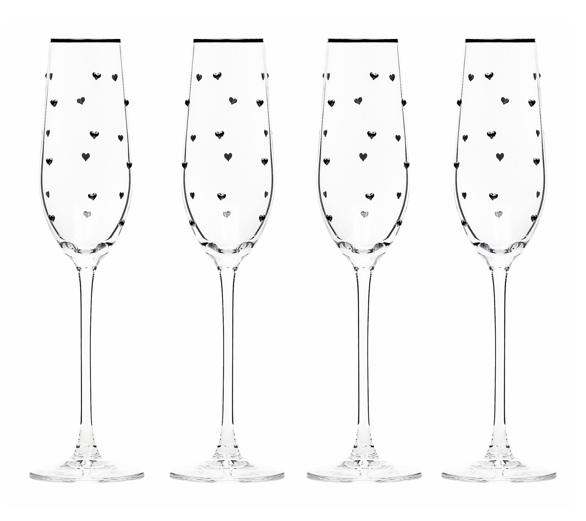 10 Strawberry Street Set of 4 Charming Heart Champagne Flutes