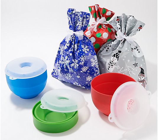 Ecolution Set of (3) 3-qt Silicone Popcorn Poppers with Gift Bags